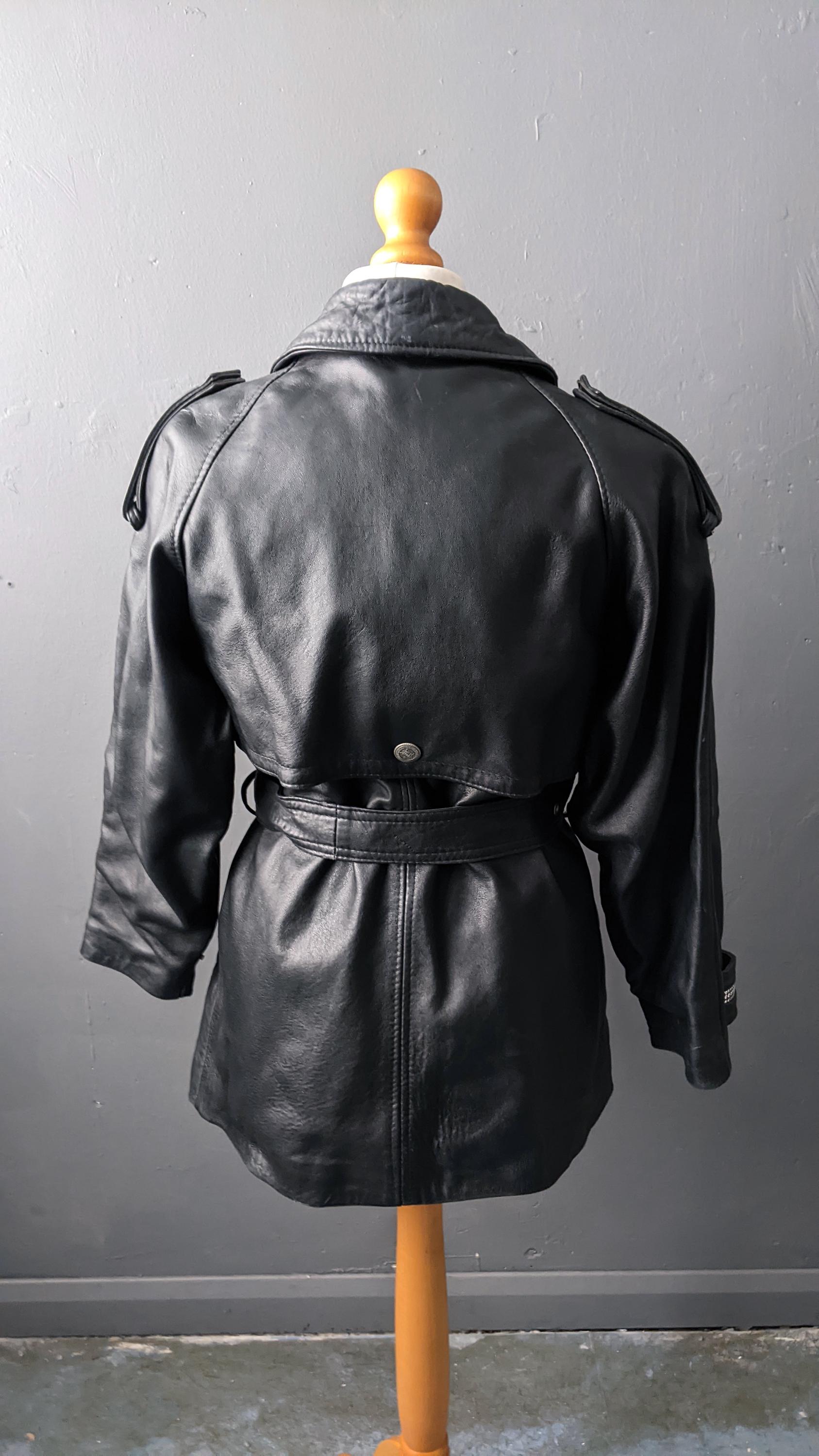 80s Leather Trench Coat, Renegade by Vaughan Richards Jacket, Size Medium Large