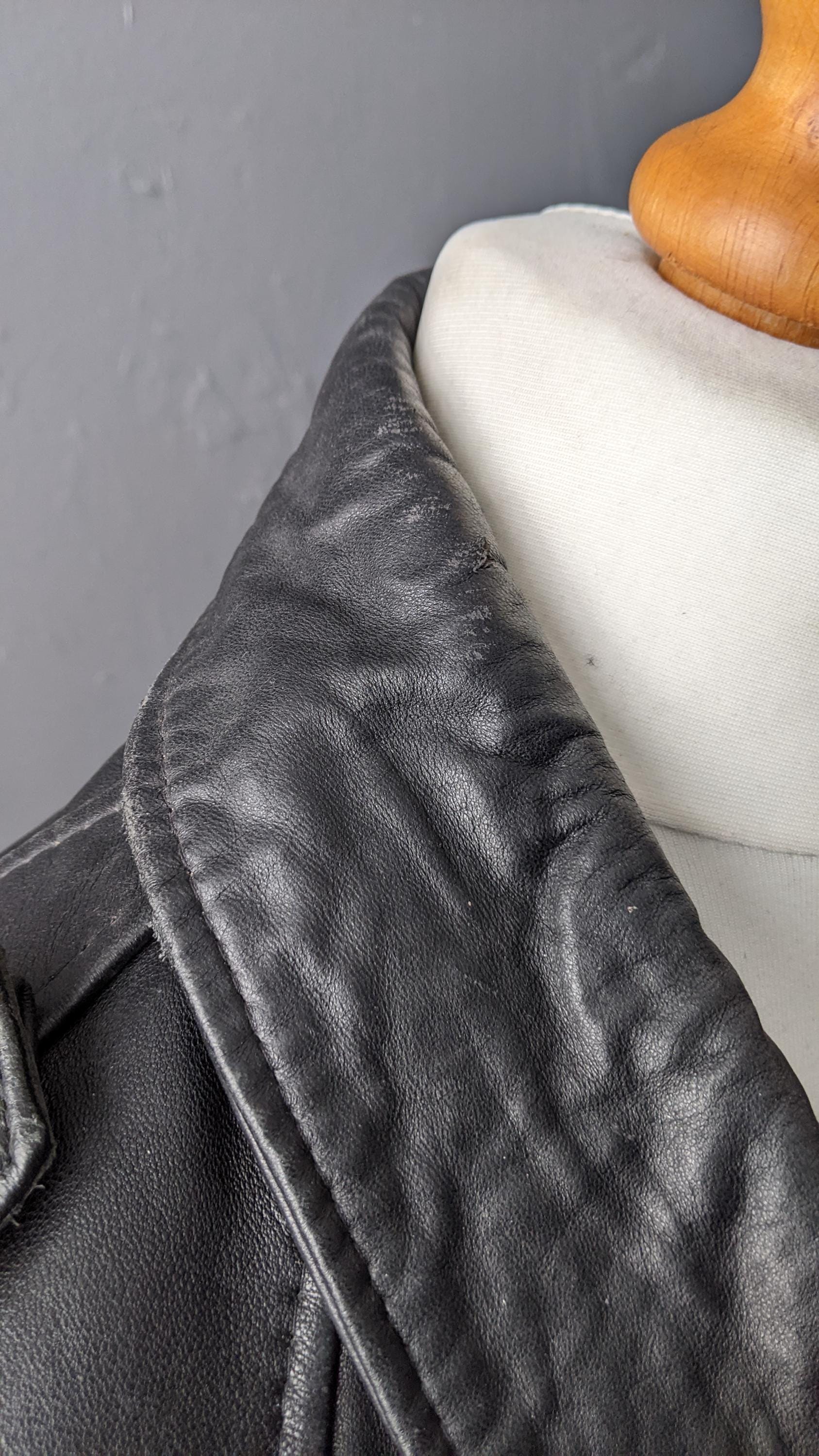 80s Leather Trench Coat, Renegade by Vaughan Richards Jacket, Size Medium Large
