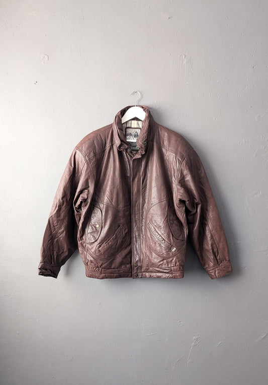 Mens Leather Aviator Jacket, 80s Oversized Slouchy Fit, Size Large 44 Chest