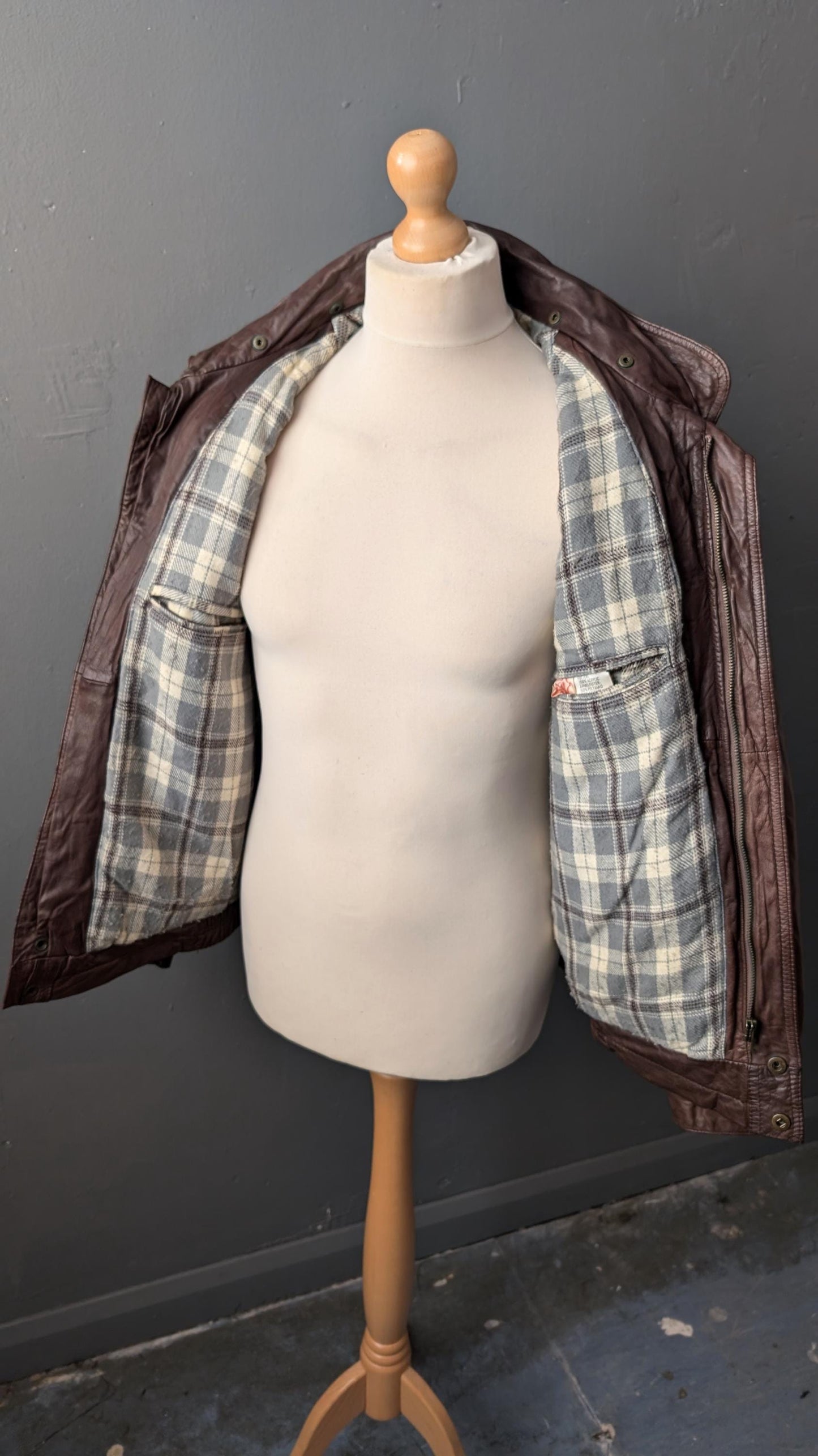 Mens Leather Aviator Jacket, 80s Oversized Slouchy Fit, Size Large 44 Chest