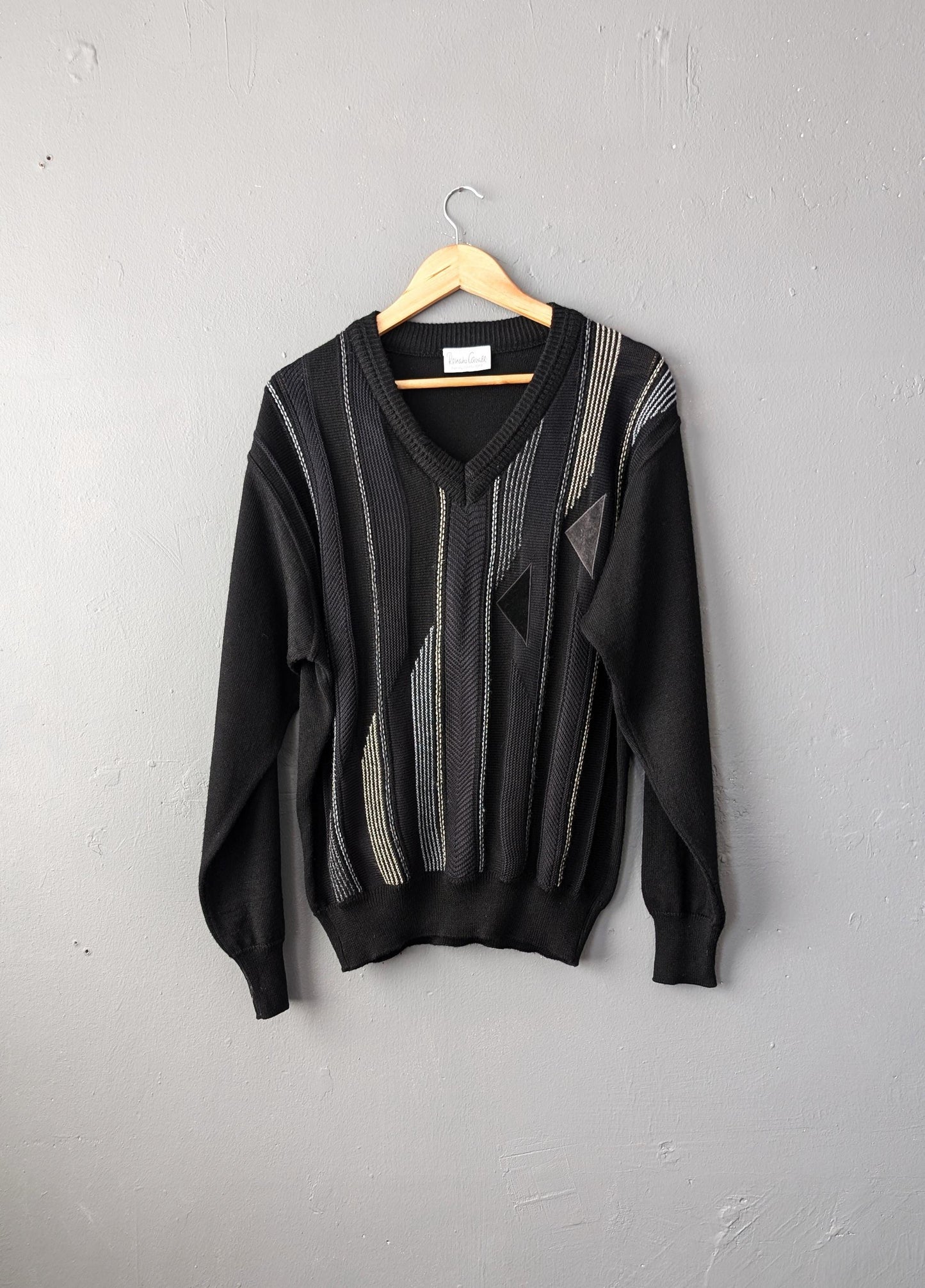 80s Monochrome Stripes Jumper by Renato Cavalli, Mens Eighties Pullover, Size Medium