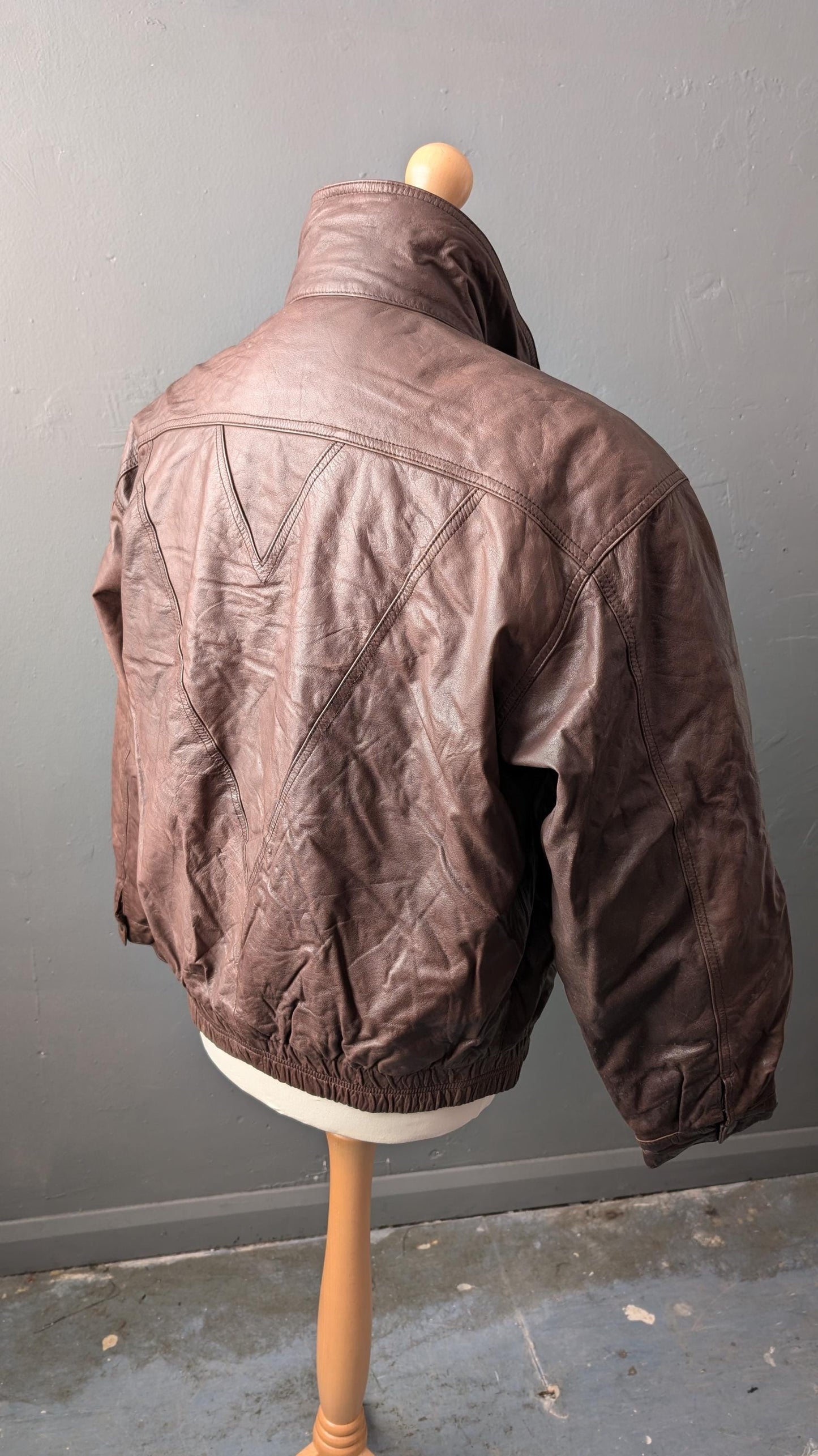 Mens Leather Aviator Jacket, 80s Oversized Slouchy Fit, Size Large 44 Chest