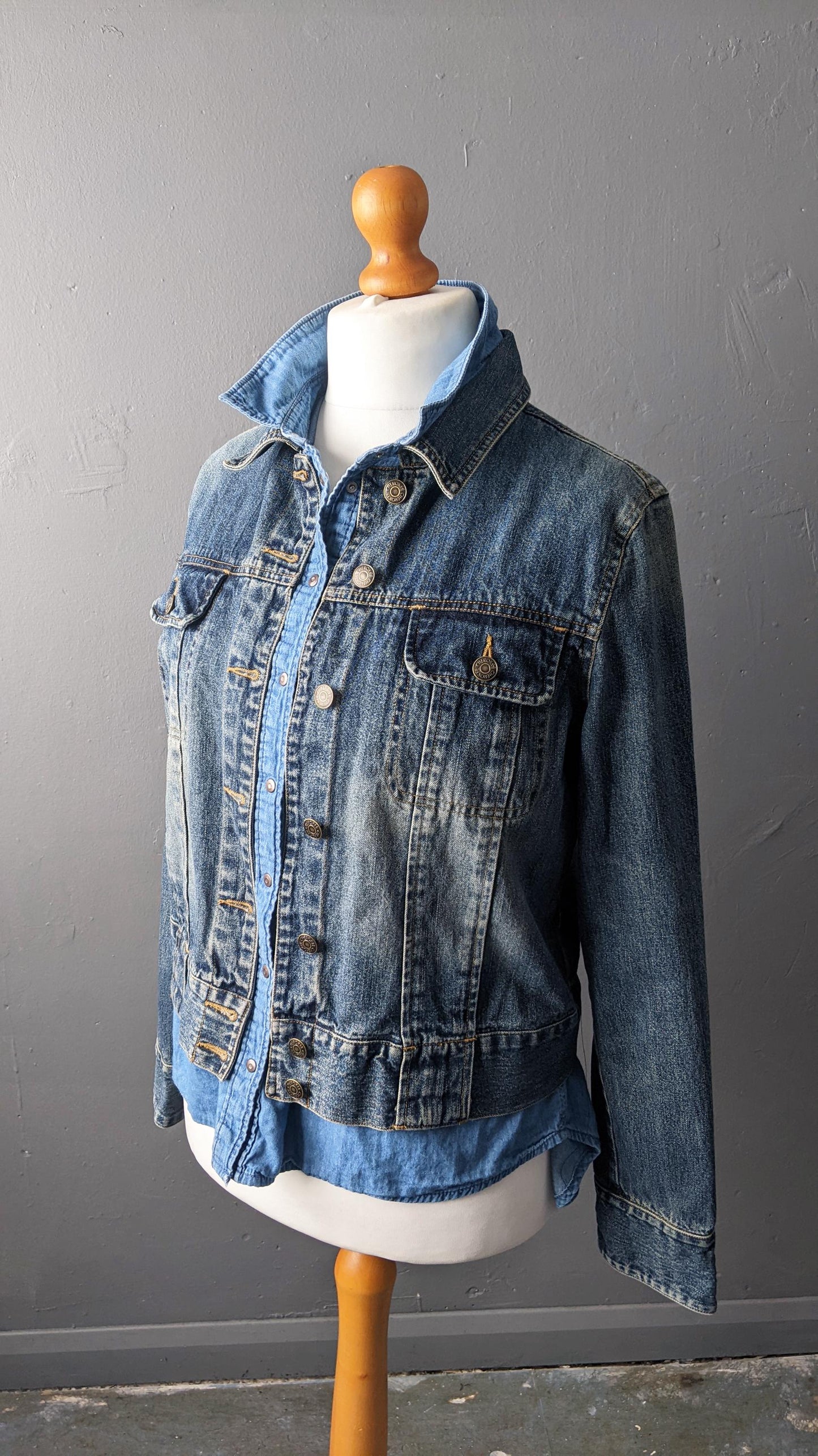 Reduce Reuse Recycle Denim Jacket with Rainbow Fringe, Upcycled Eco Clothing, Size Small Medium