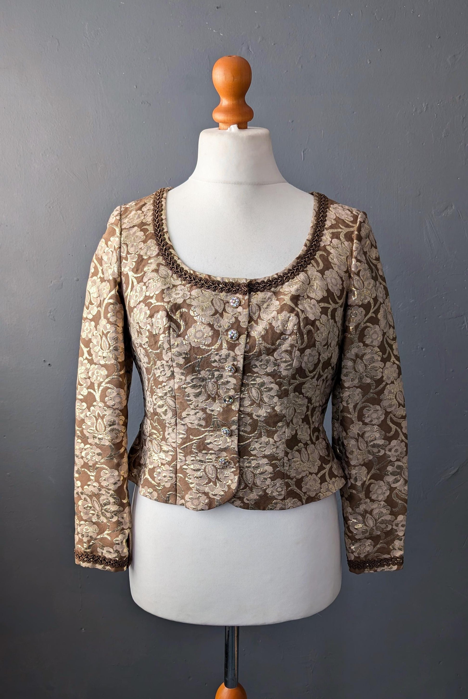Metallic Brocade Trachten Jacket by Heller Sport, Alpine Oktoberfest Glam, Size Medium