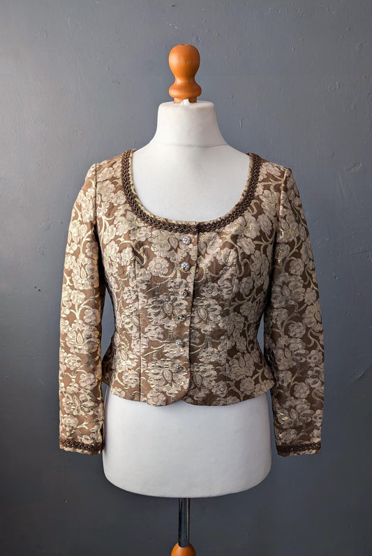 Metallic Brocade Trachten Jacket by Heller Sport, Alpine Oktoberfest Glam, Size Medium