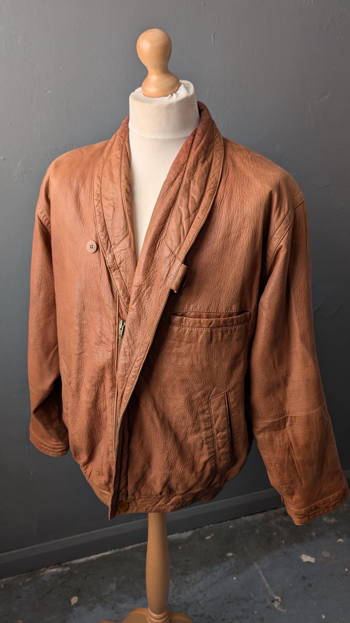 Vintage Leather Bomber Jacket, 80s Pielini Slouchy Coat, Size Medium Large