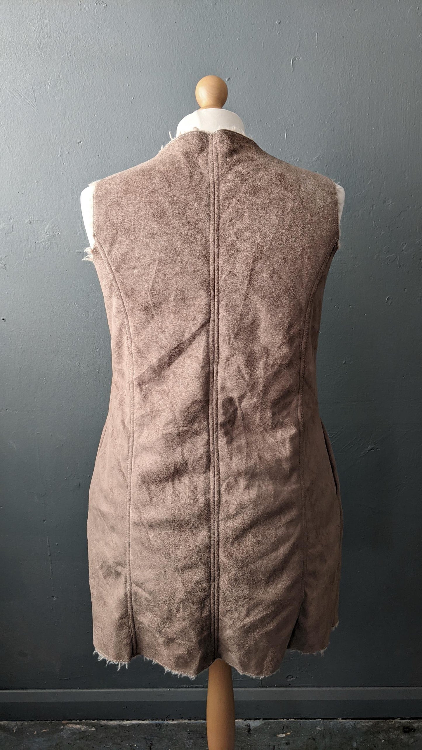 Y2K Faux Sheepskin Gilet, Long Vest Bodywarmer, Size Large