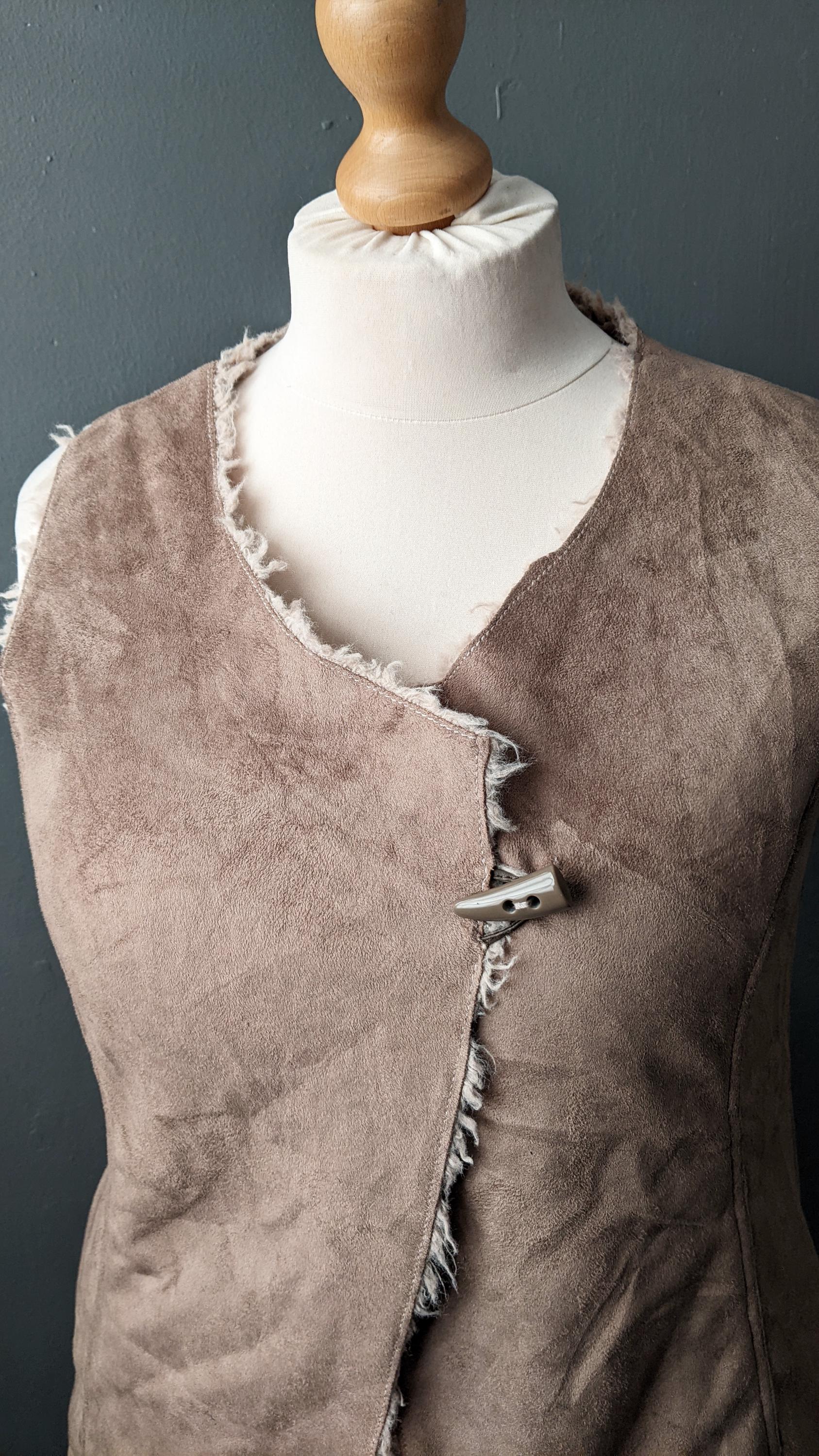 Y2K Faux Sheepskin Gilet, Long Vest Bodywarmer, Size Large