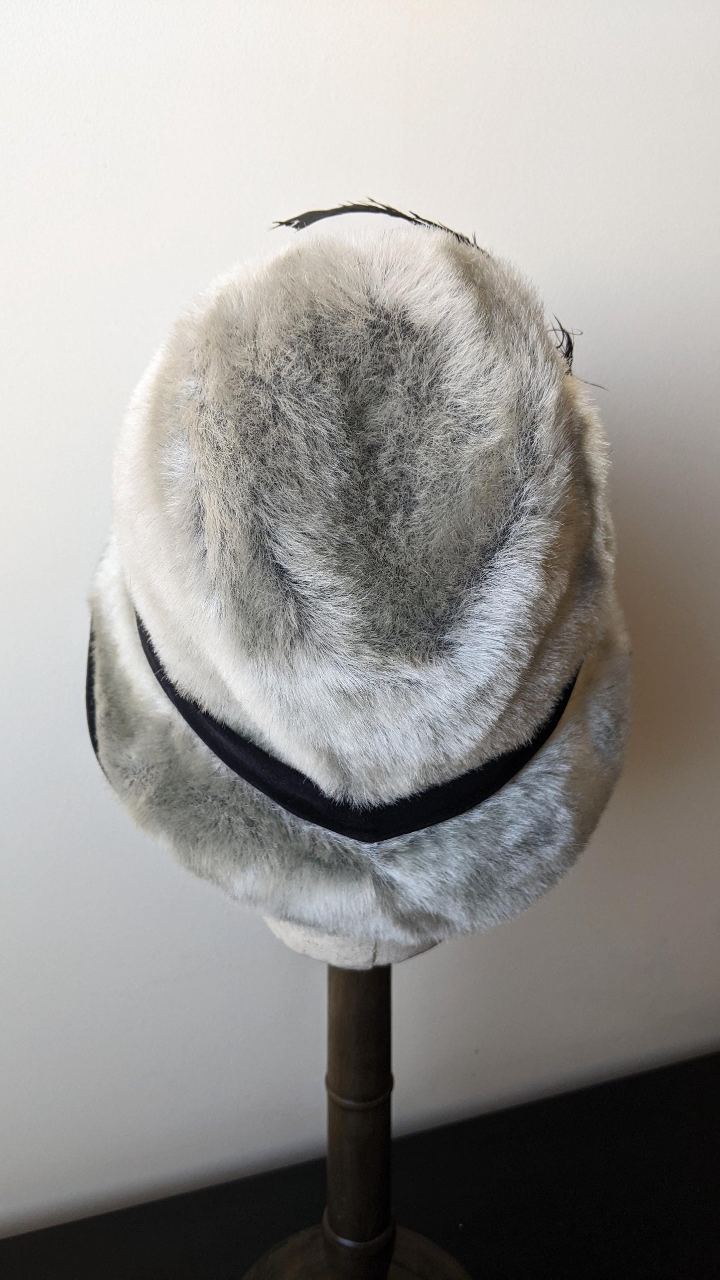 Vintage Silver Faux Fur Bucket Hat, Size Small