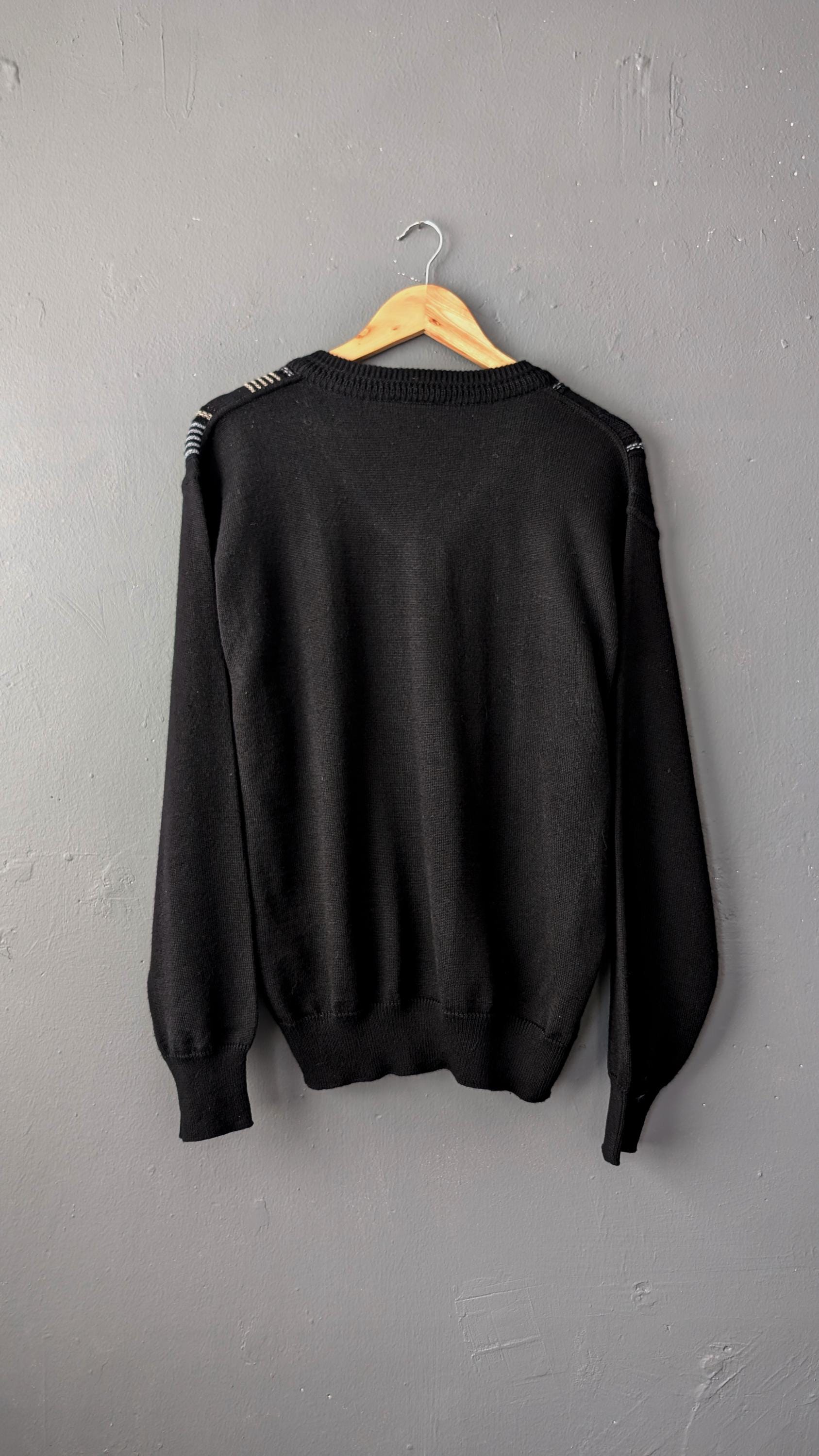 80s Monochrome Stripes Jumper by Renato Cavalli, Mens Eighties Pullover, Size Medium