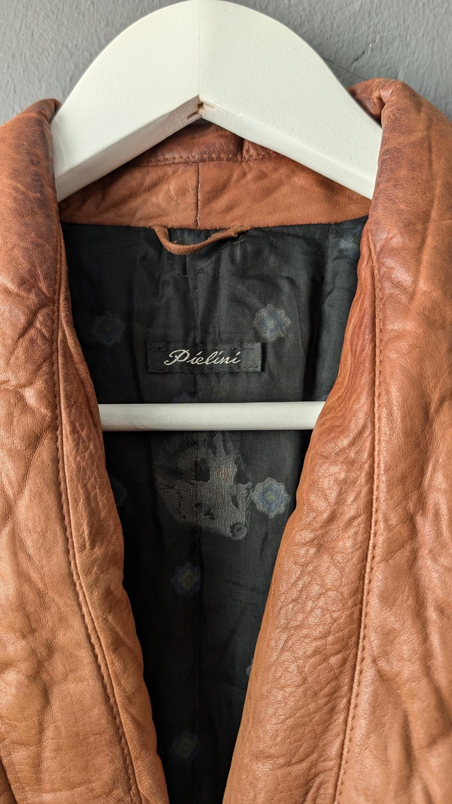 Vintage Leather Bomber Jacket, 80s Pielini Slouchy Coat, Size Medium Large