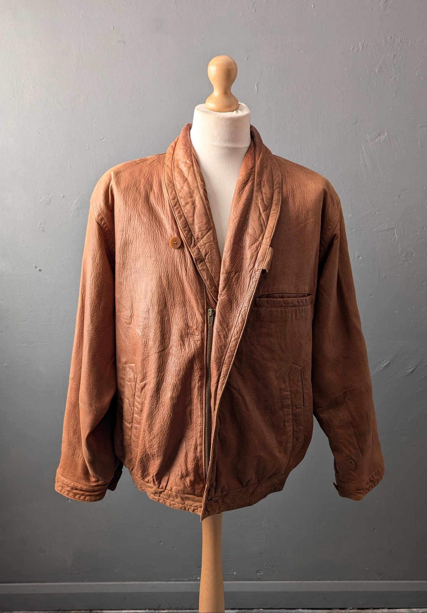 Vintage Leather Bomber Jacket, 80s Pielini Slouchy Coat, Size Medium Large