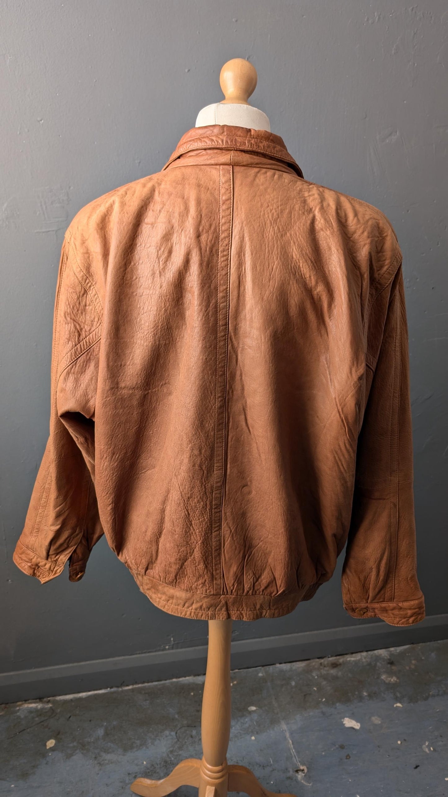 Vintage Leather Bomber Jacket, 80s Pielini Slouchy Coat, Size Medium Large