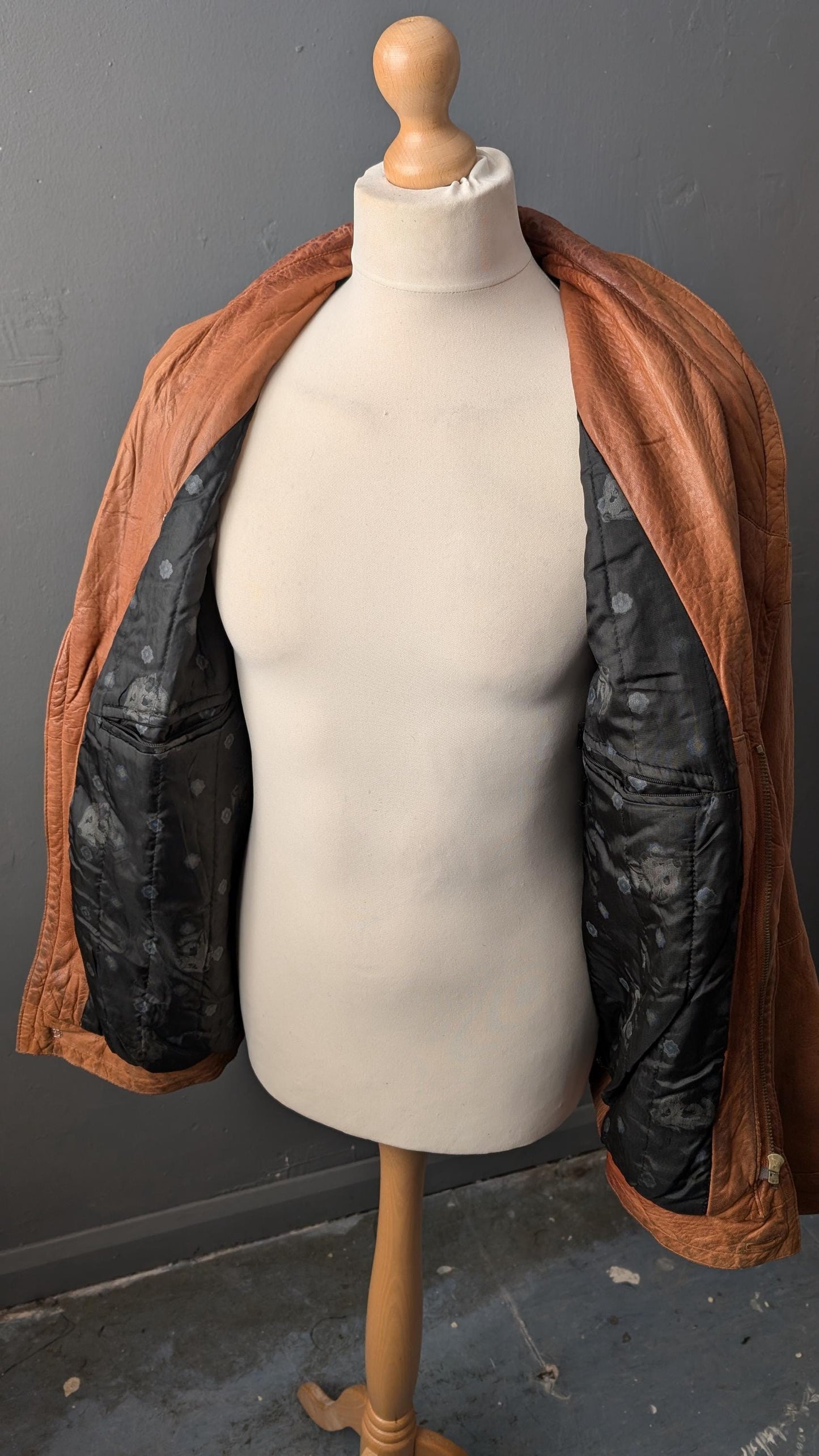 Vintage Leather Bomber Jacket, 80s Pielini Slouchy Coat, Size Medium Large