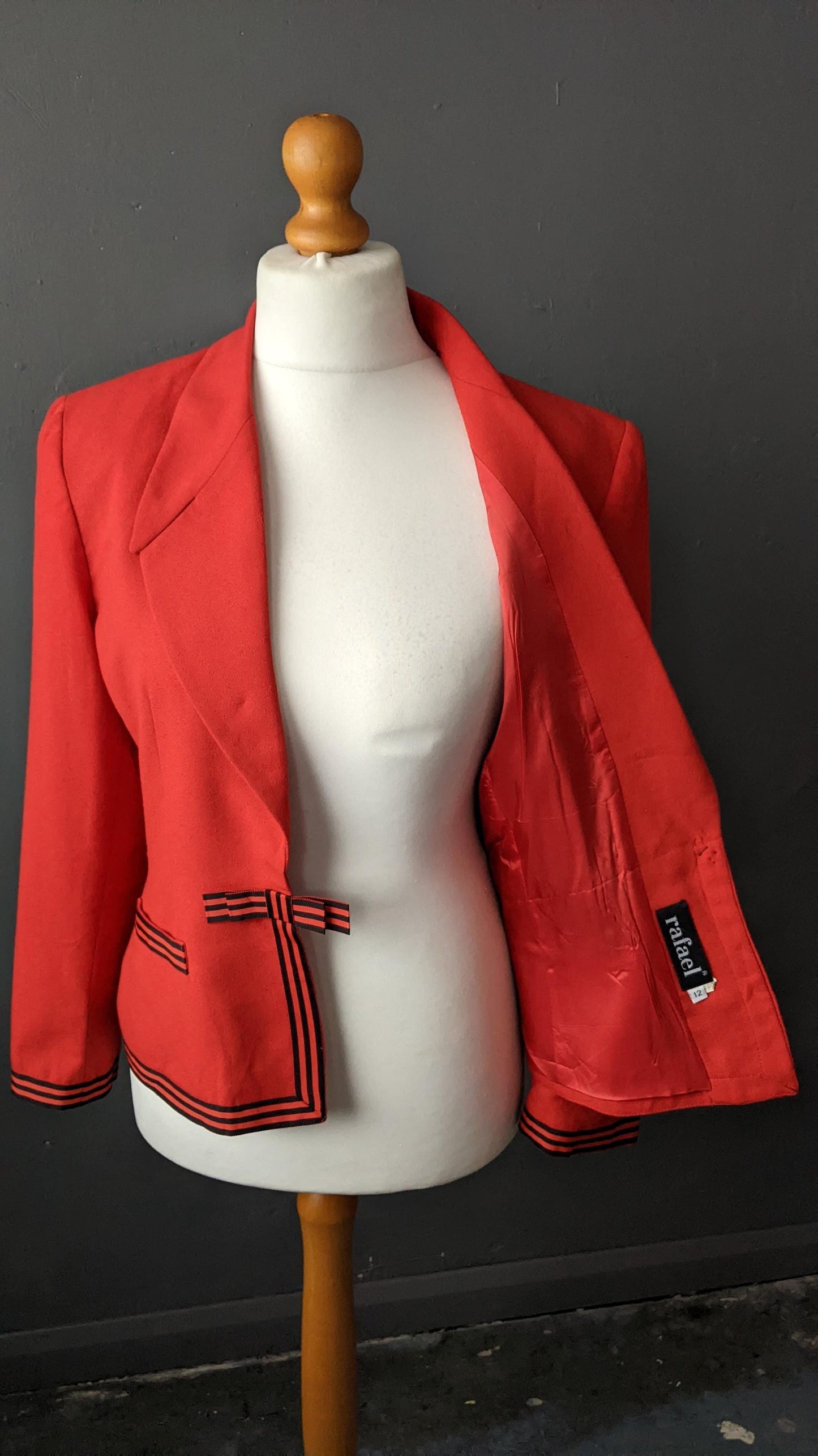 80s Tailored Wool Jacket by Rafael, Eighties Fitted Blazer, Size Large