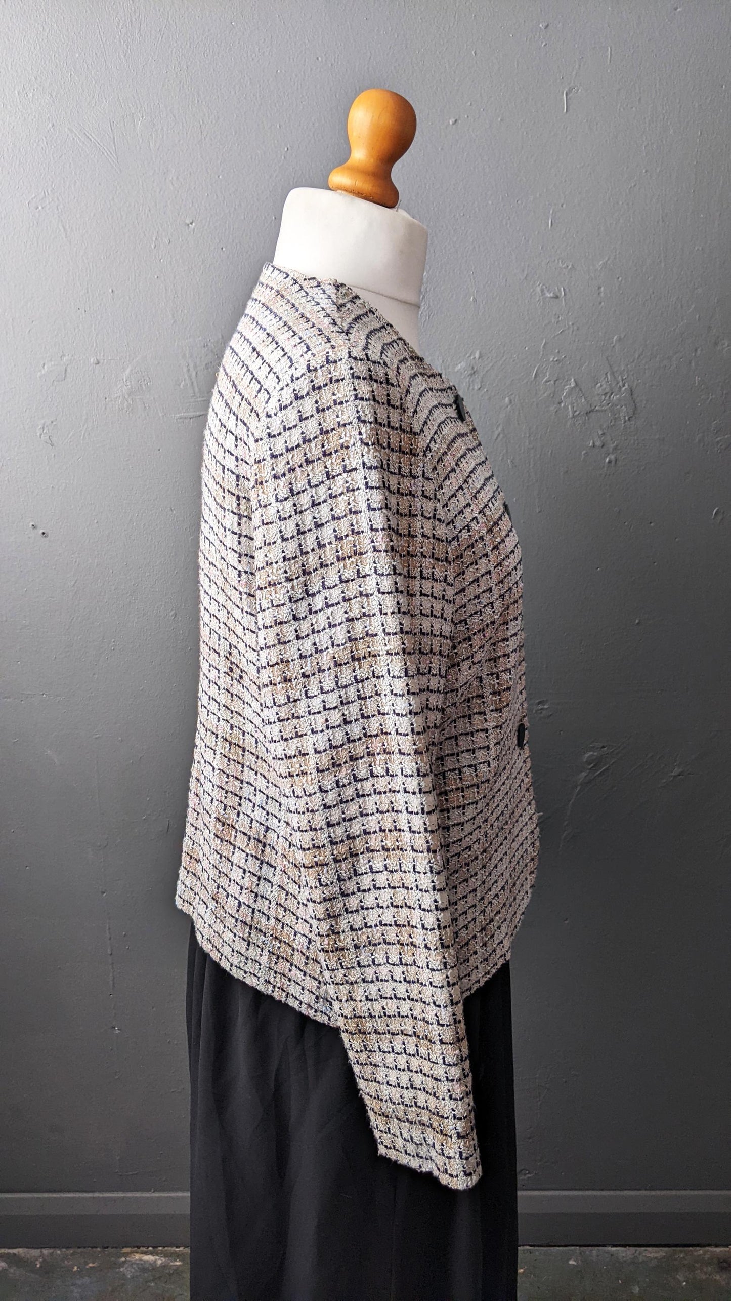 90s Check Tweed Jacket, Boxy Dress Blazer, Size Large