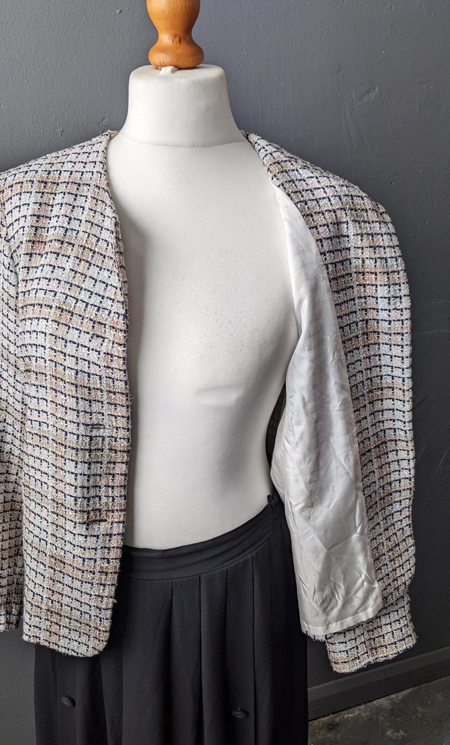 90s Check Tweed Jacket, Boxy Dress Blazer, Size Large