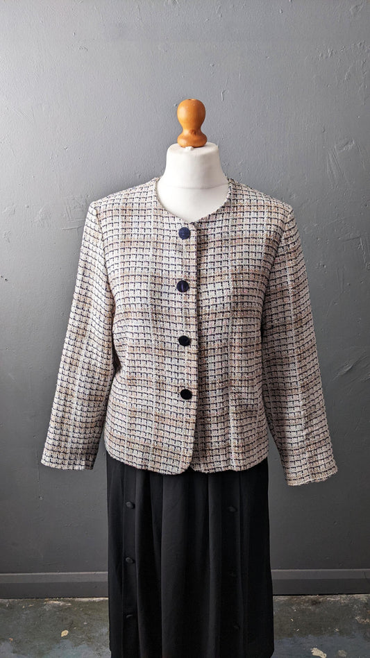 90s Check Tweed Jacket, Boxy Dress Blazer, Size Large
