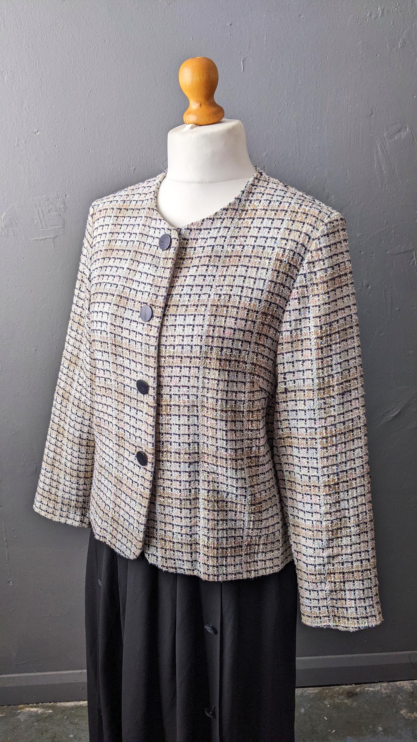 90s Check Tweed Jacket, Boxy Dress Blazer, Size Large