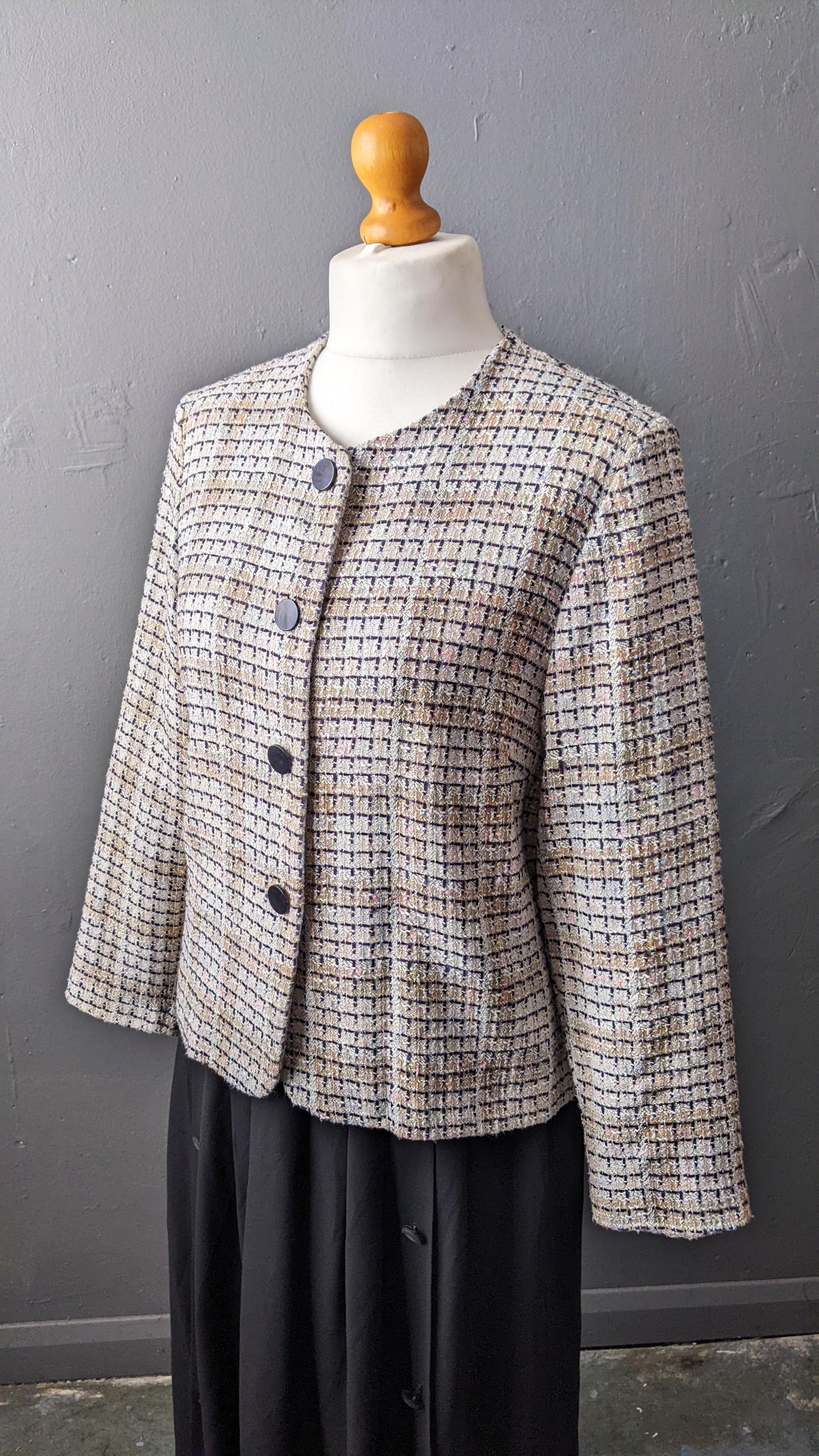 90s Check Tweed Jacket, Boxy Dress Blazer, Size Large