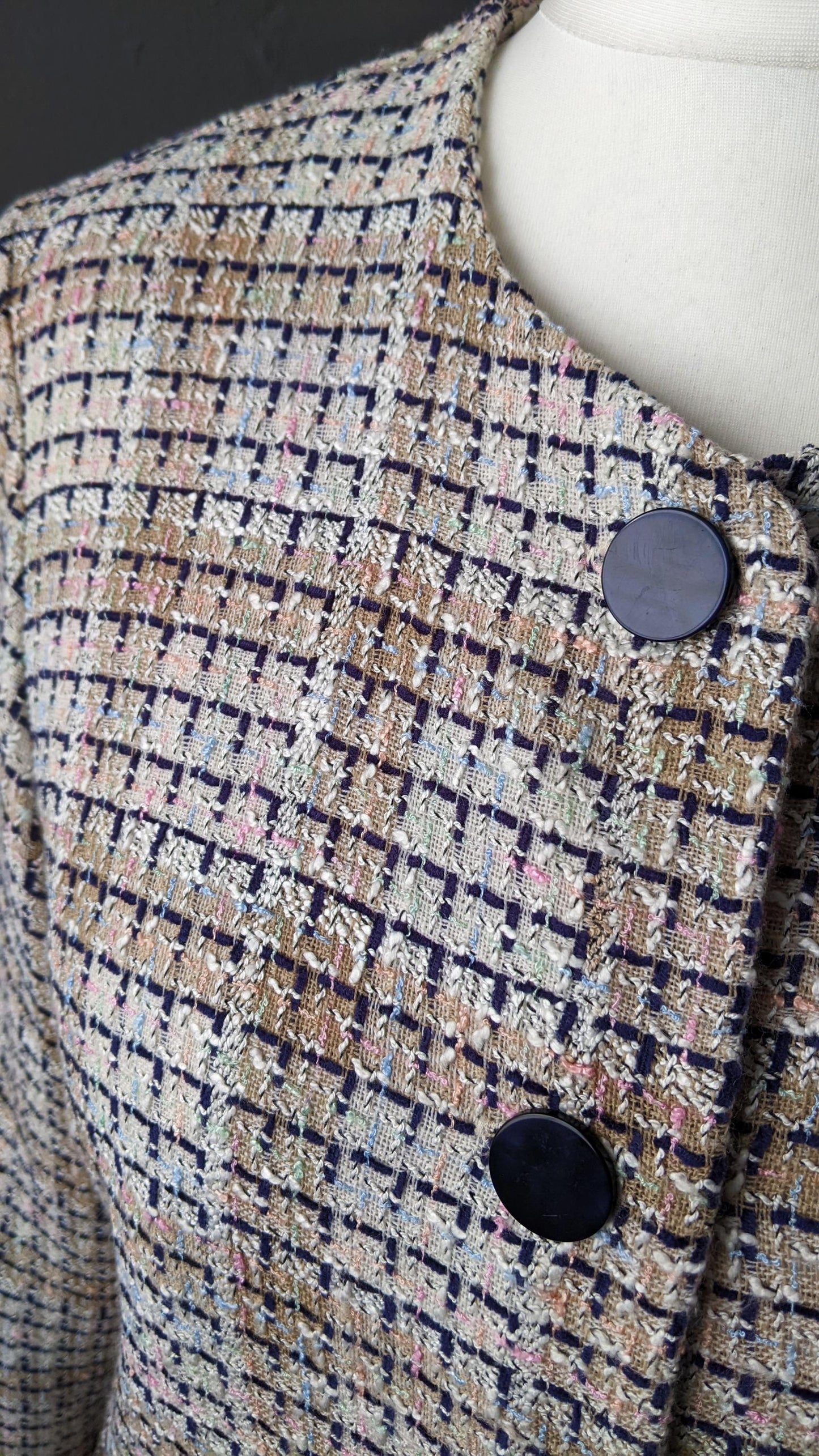 90s Check Tweed Jacket, Boxy Dress Blazer, Size Large