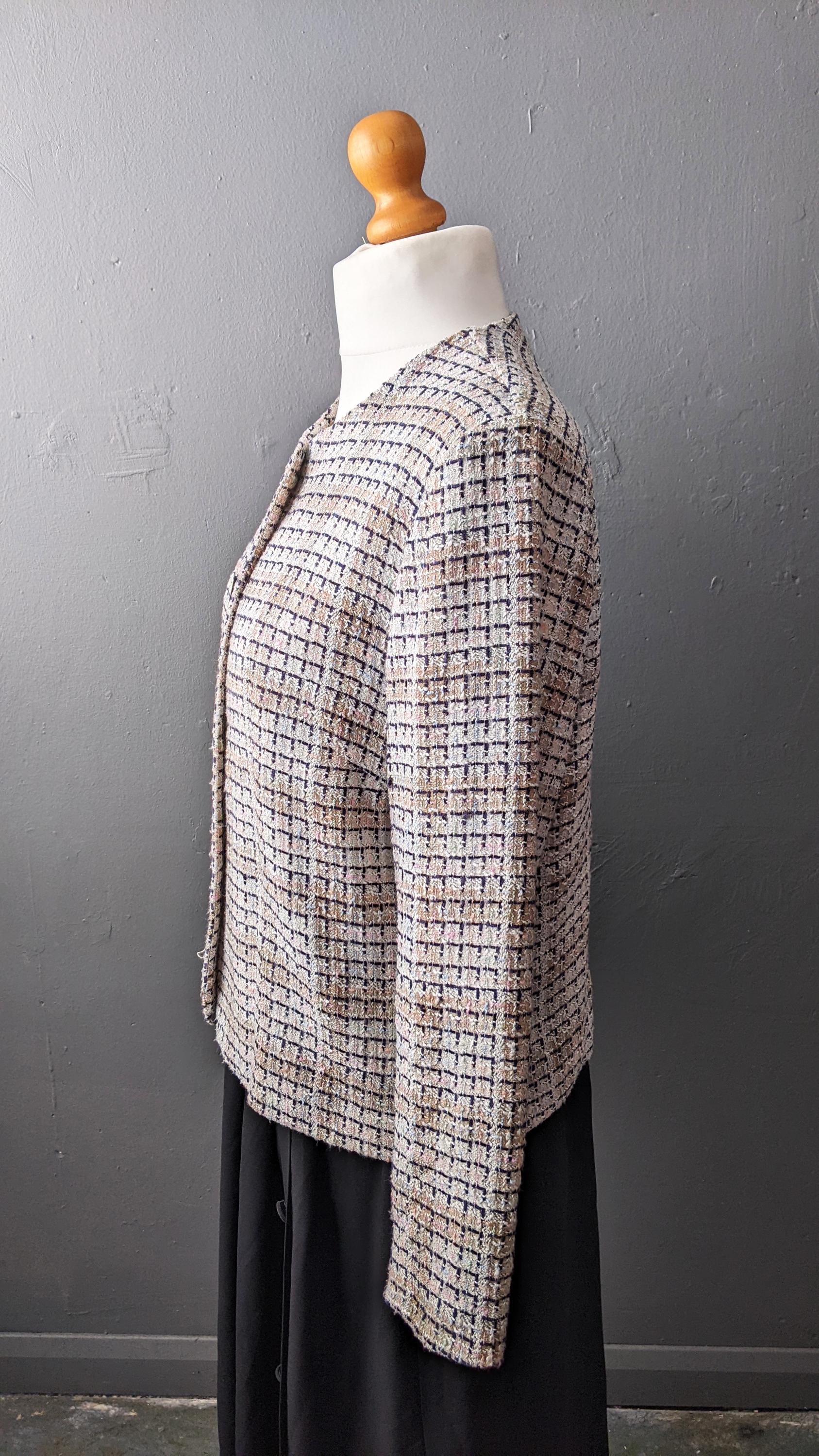 90s Check Tweed Jacket, Boxy Dress Blazer, Size Large