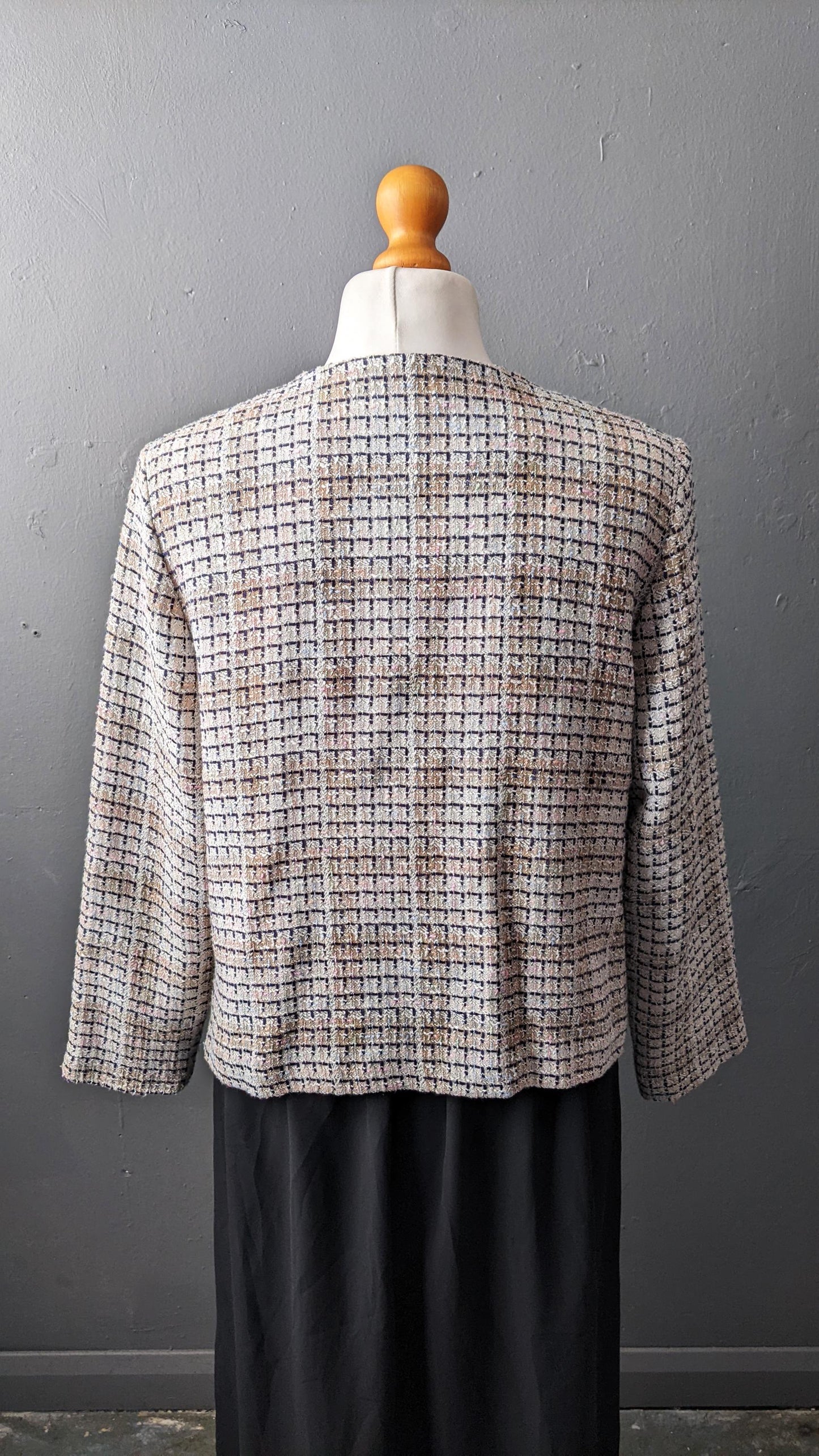 90s Check Tweed Jacket, Boxy Dress Blazer, Size Large
