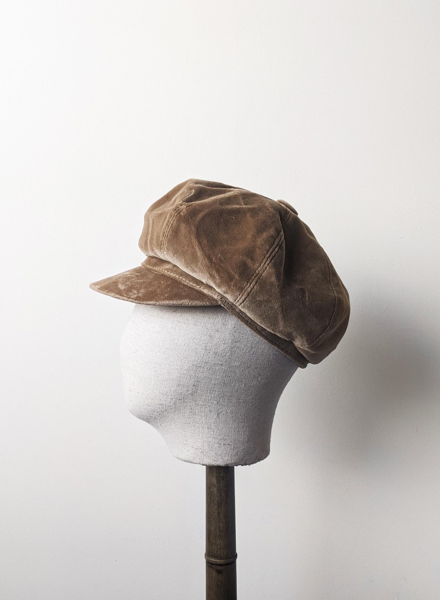 90s Velvet Baker Boy Cap, Newsboy Hat, Size Small