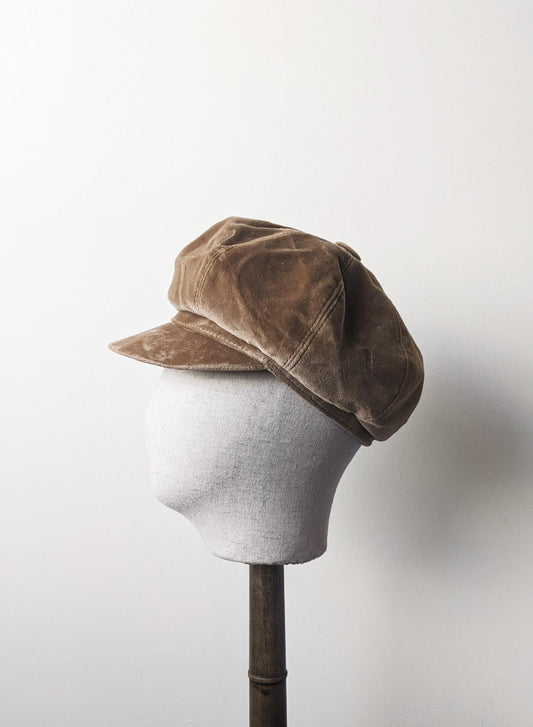90s Velvet Baker Boy Cap, Newsboy Hat, Size Small