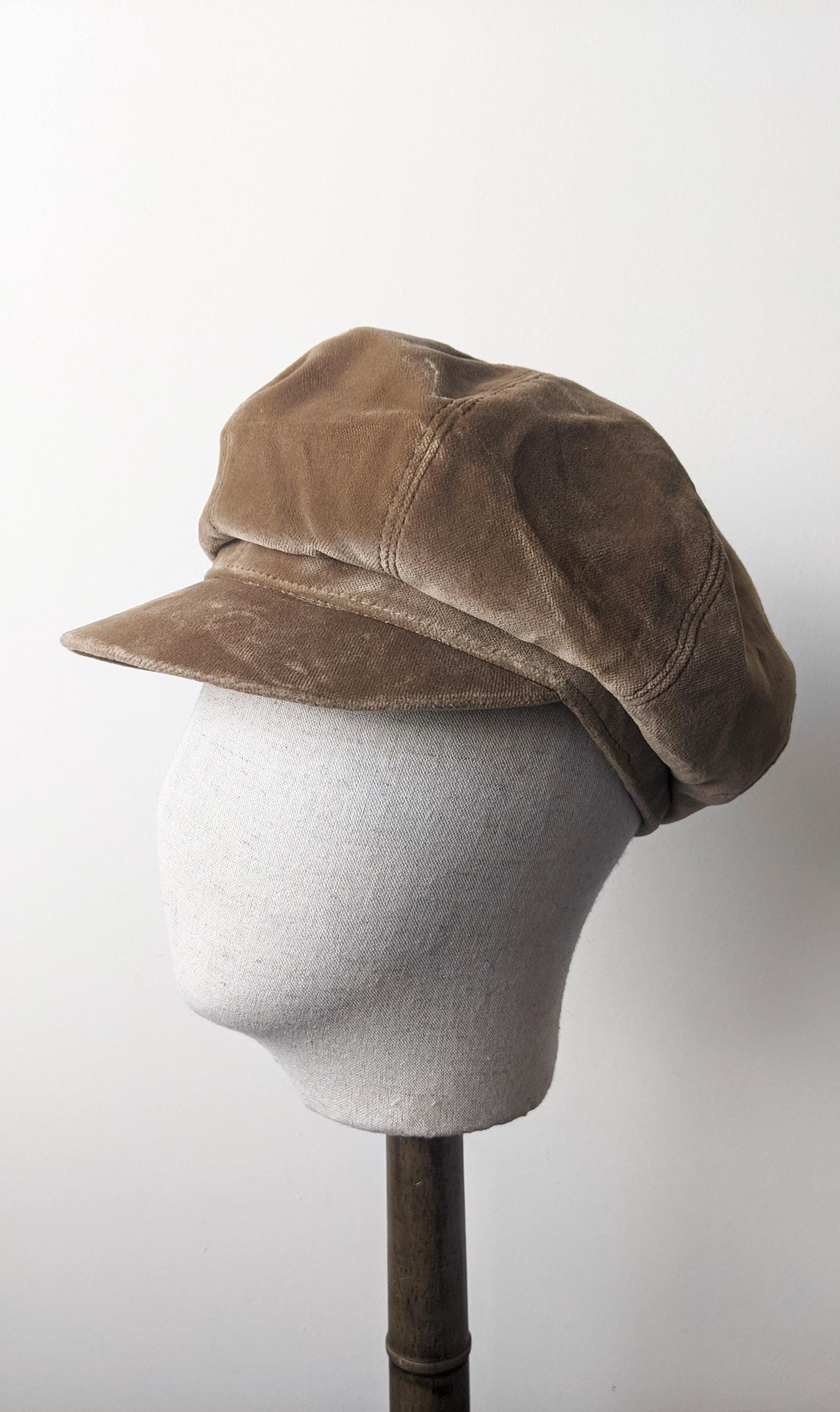 90s Velvet Baker Boy Cap, Newsboy Hat, Size Small