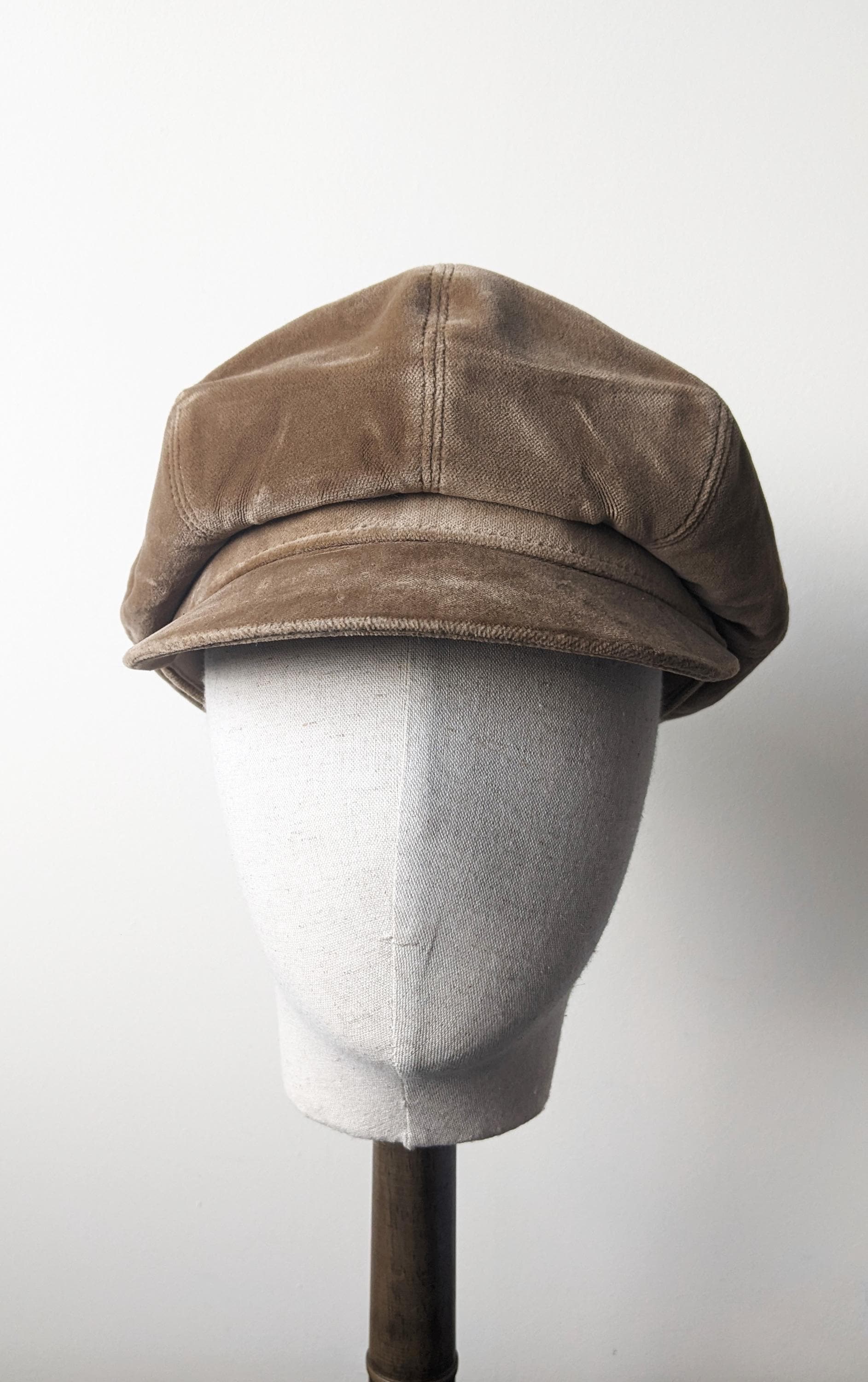 90s Velvet Baker Boy Cap, Newsboy Hat, Size Small