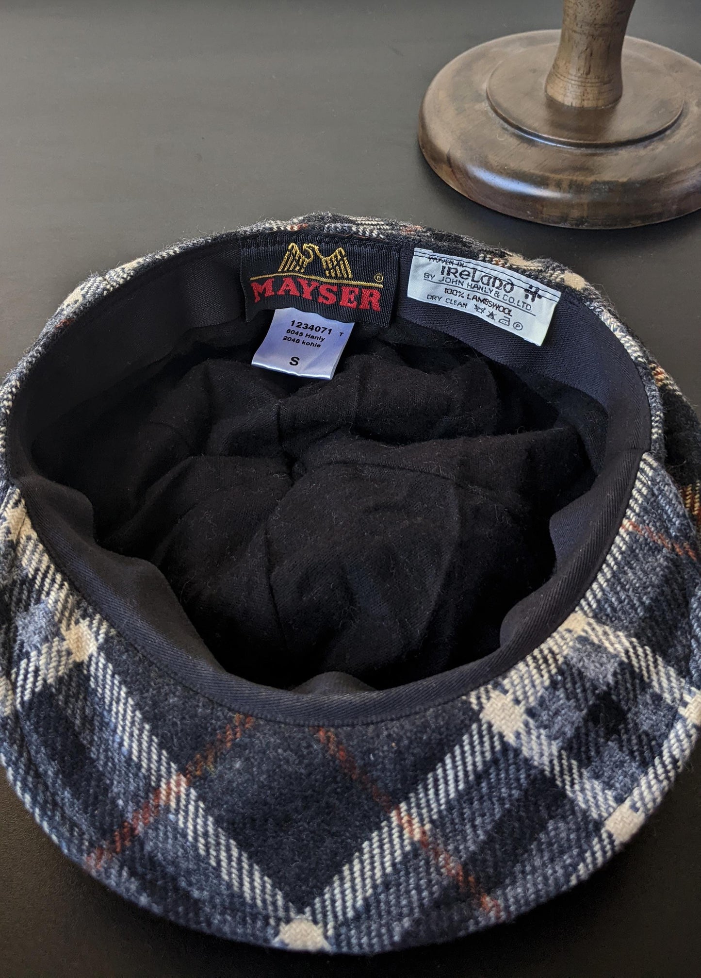 90s Tartan Newsboy Cap by Mayser, Plaid Wool Baker Boy Hat, Size Small