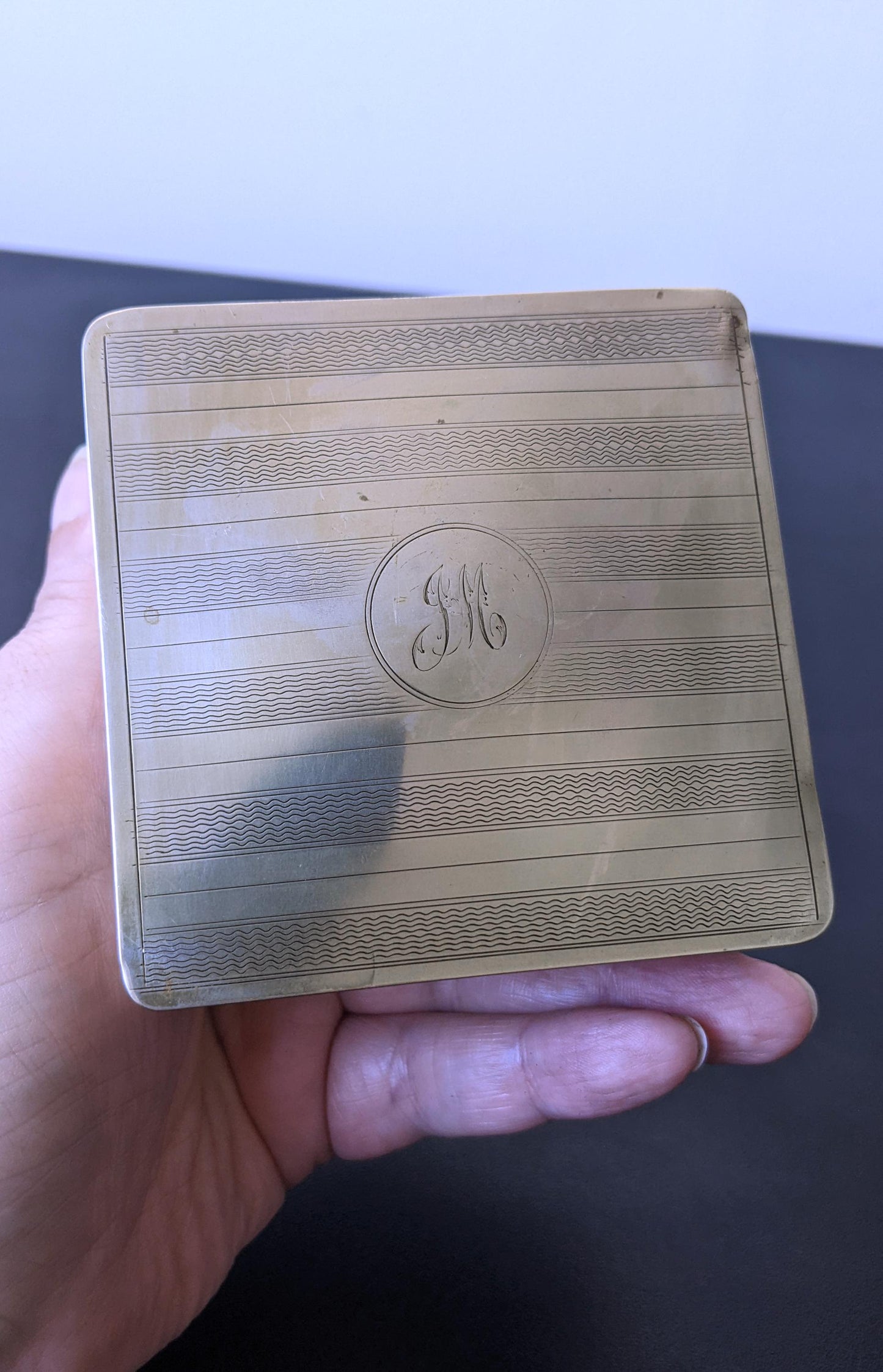 Vintage Silver Plated Pill Box with Initials, Etched Jewellery or Tobacco Storage