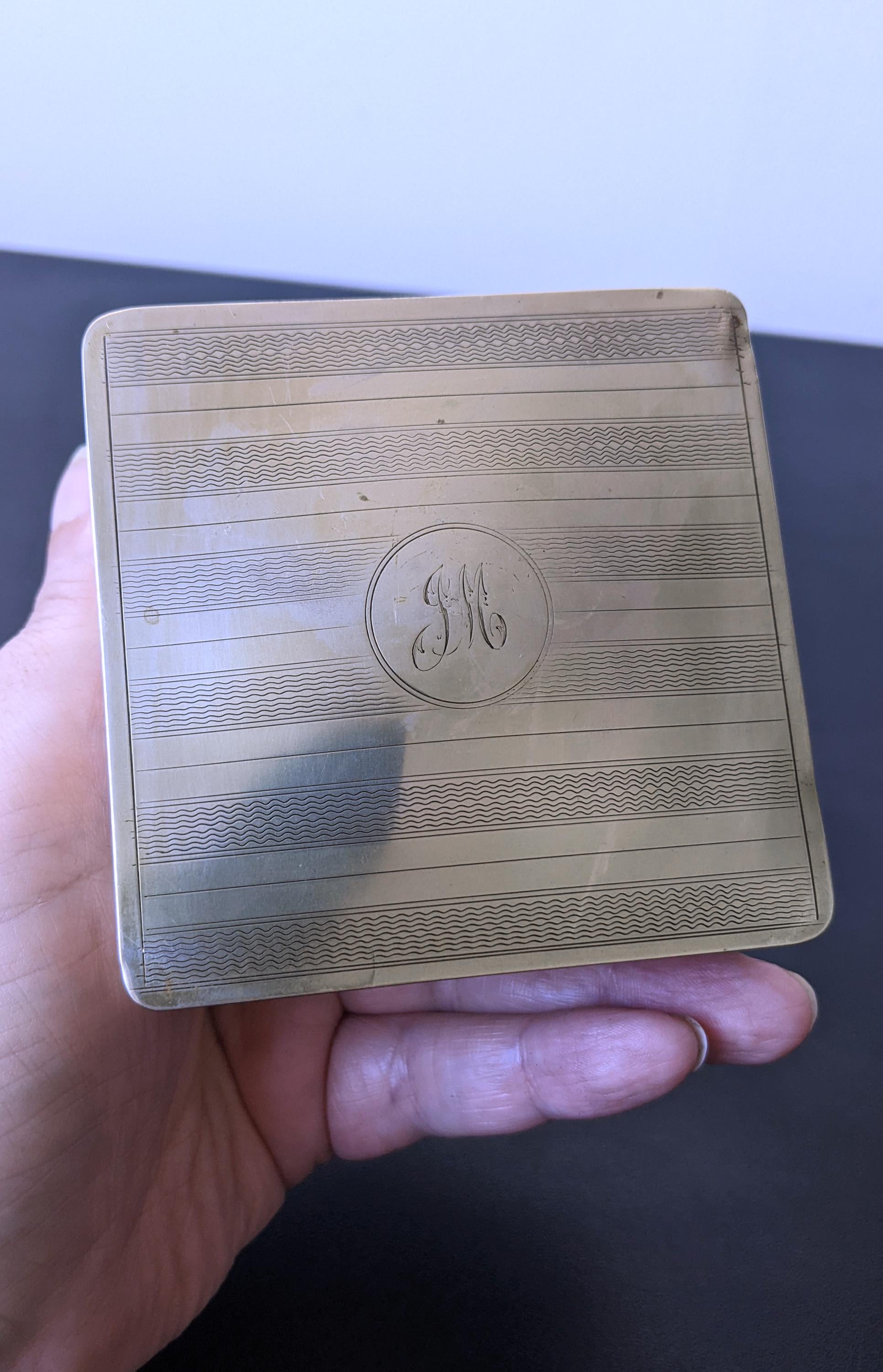 Vintage Silver Plated Pill Box with Initials, Etched Jewellery or Tobacco Storage