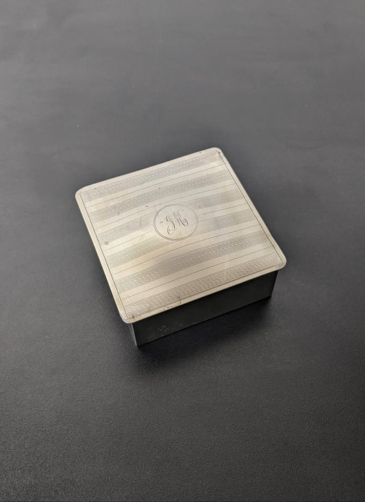 Vintage Silver Plated Pill Box with Initials, Etched Jewellery or Tobacco Storage
