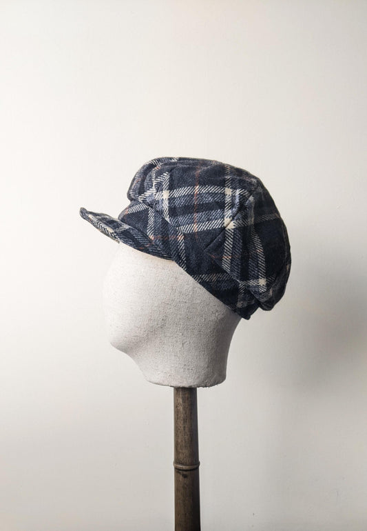90s Tartan Newsboy Cap by Mayser, Plaid Wool Baker Boy Hat, Size Small