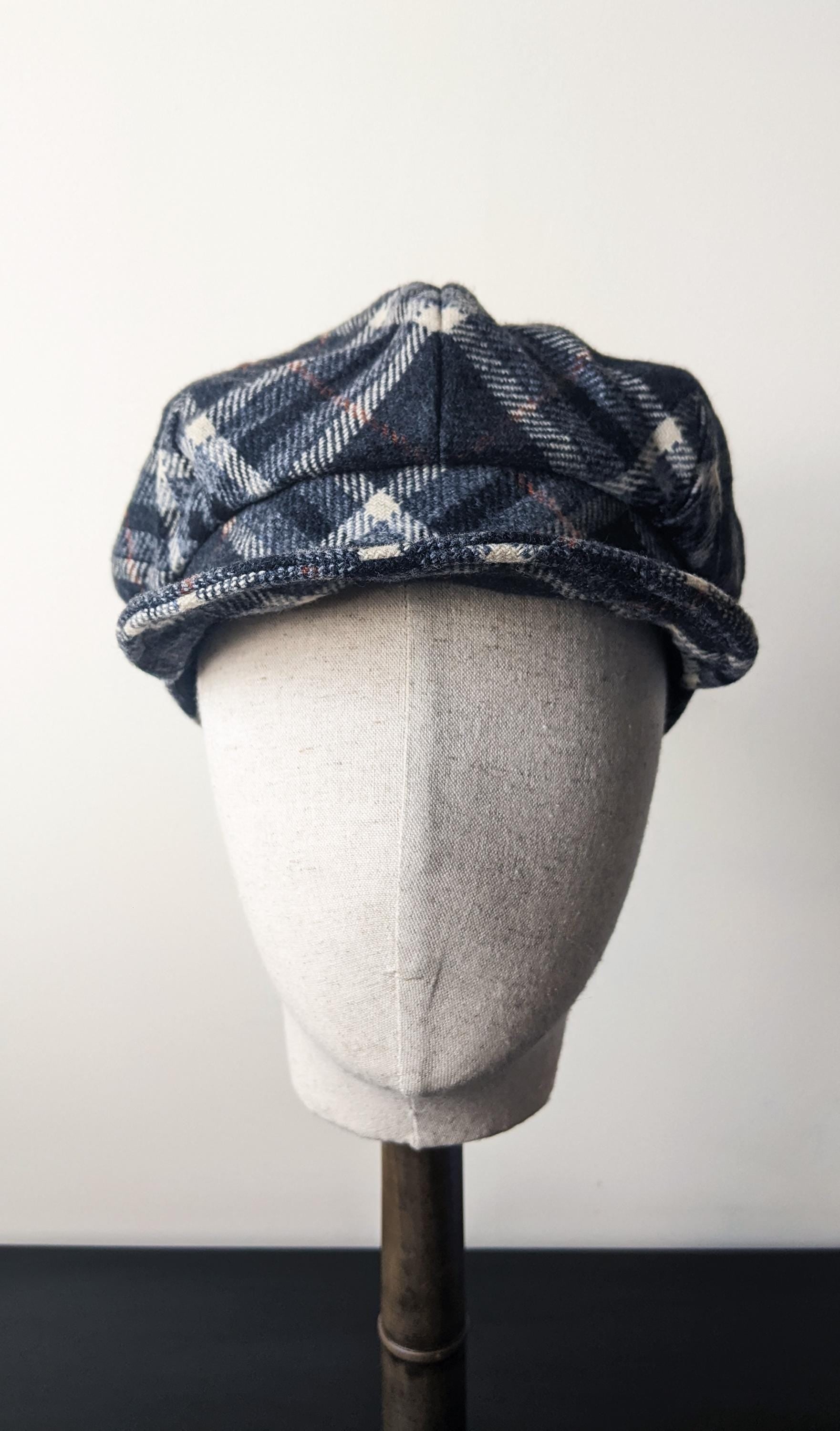 90s Tartan Newsboy Cap by Mayser, Plaid Wool Baker Boy Hat, Size Small