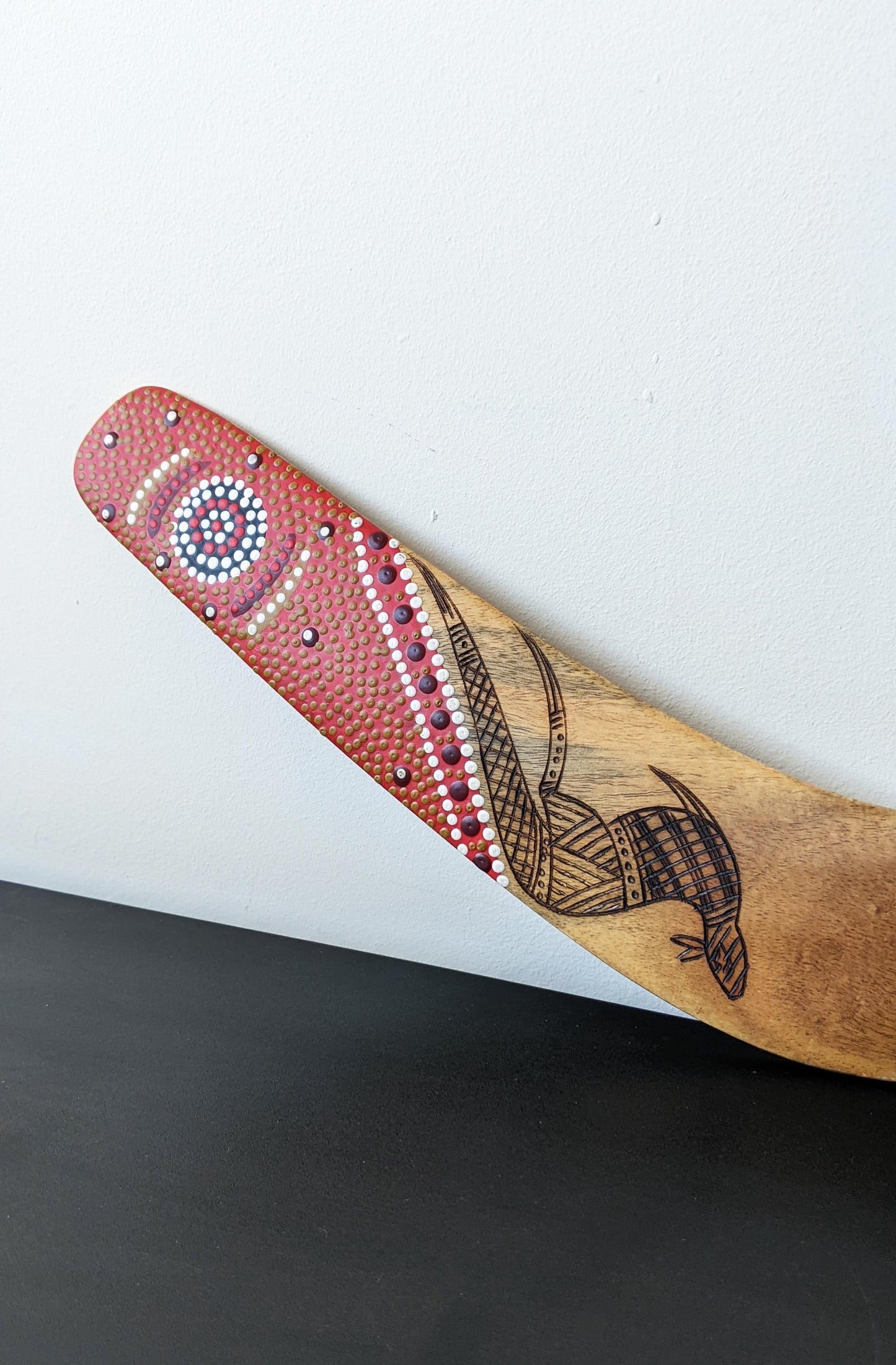 Vintage Aboriginal Boomerang, Kangaroo Platypus Pyrography Dot Painting, Australian Tourist Souvenir