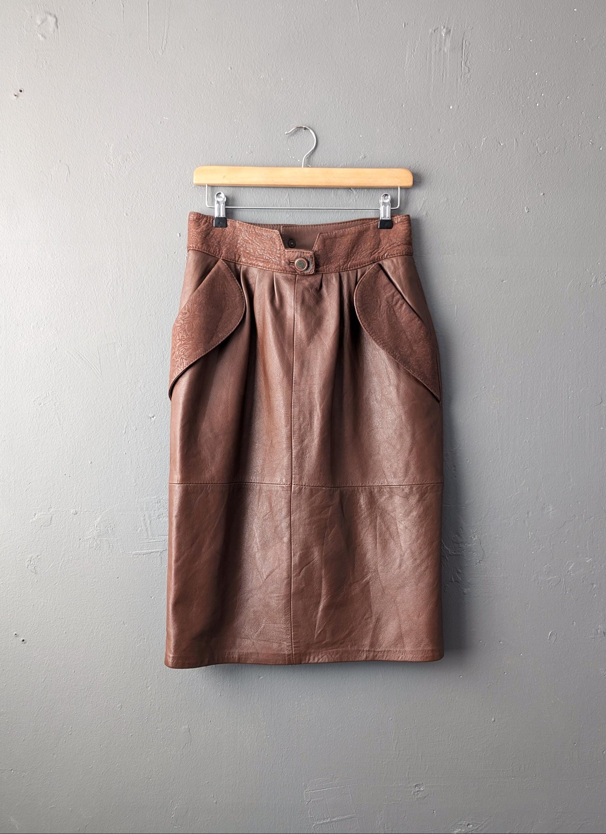 Italian Leather Skirt, 80s Pencil Skirt, Size Small