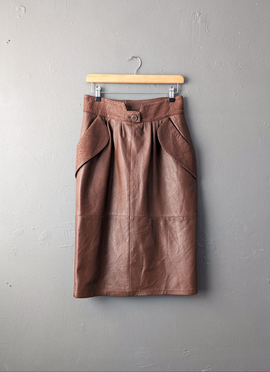 Italian Leather Skirt, 80s Pencil Skirt, Size Small