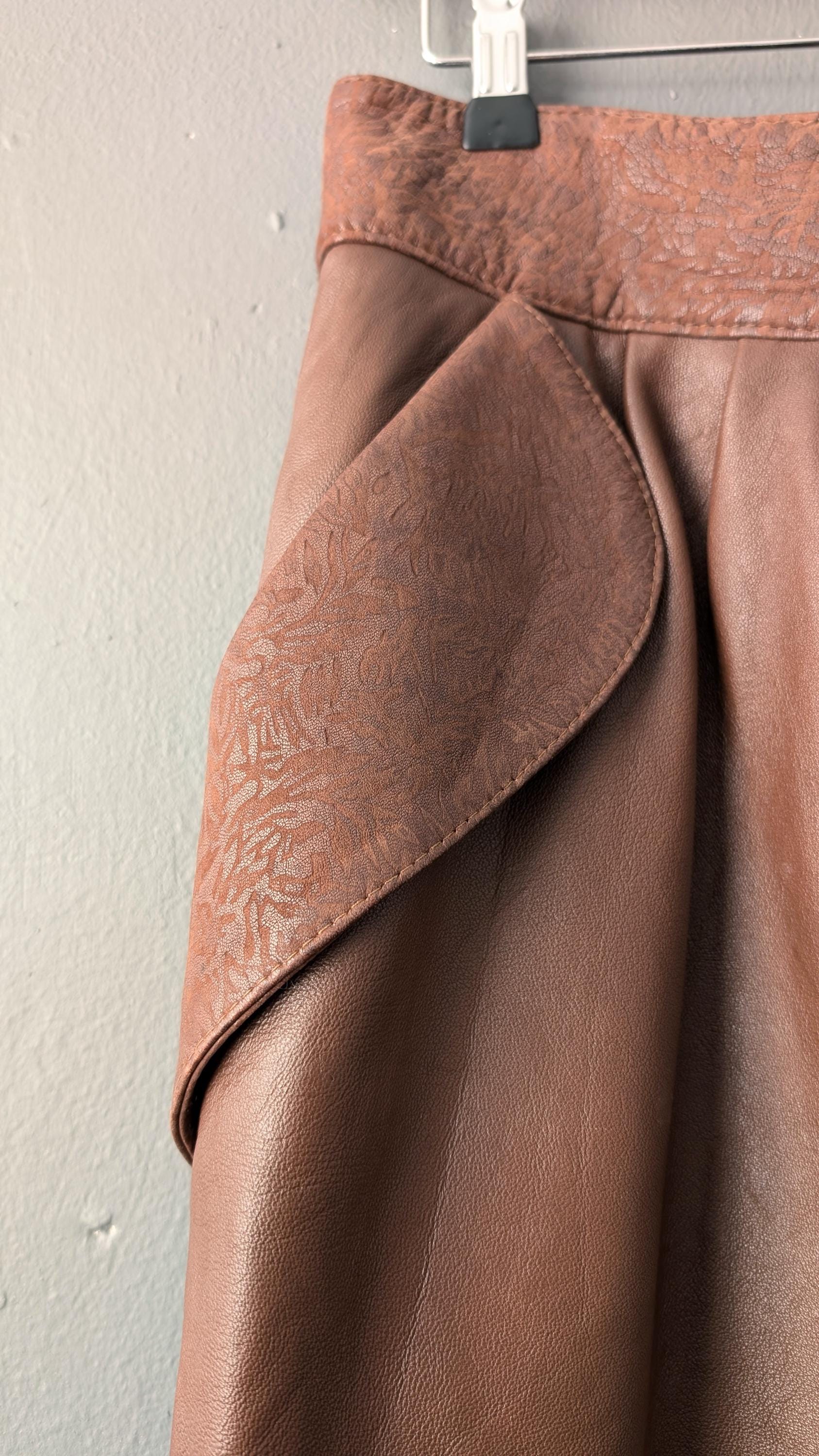 Italian Leather Skirt, 80s Pencil Skirt, Size Small