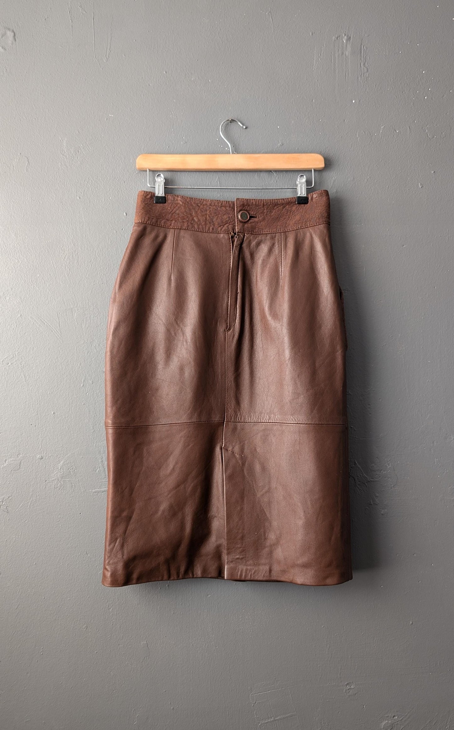Italian Leather Skirt, 80s Pencil Skirt, Size Small