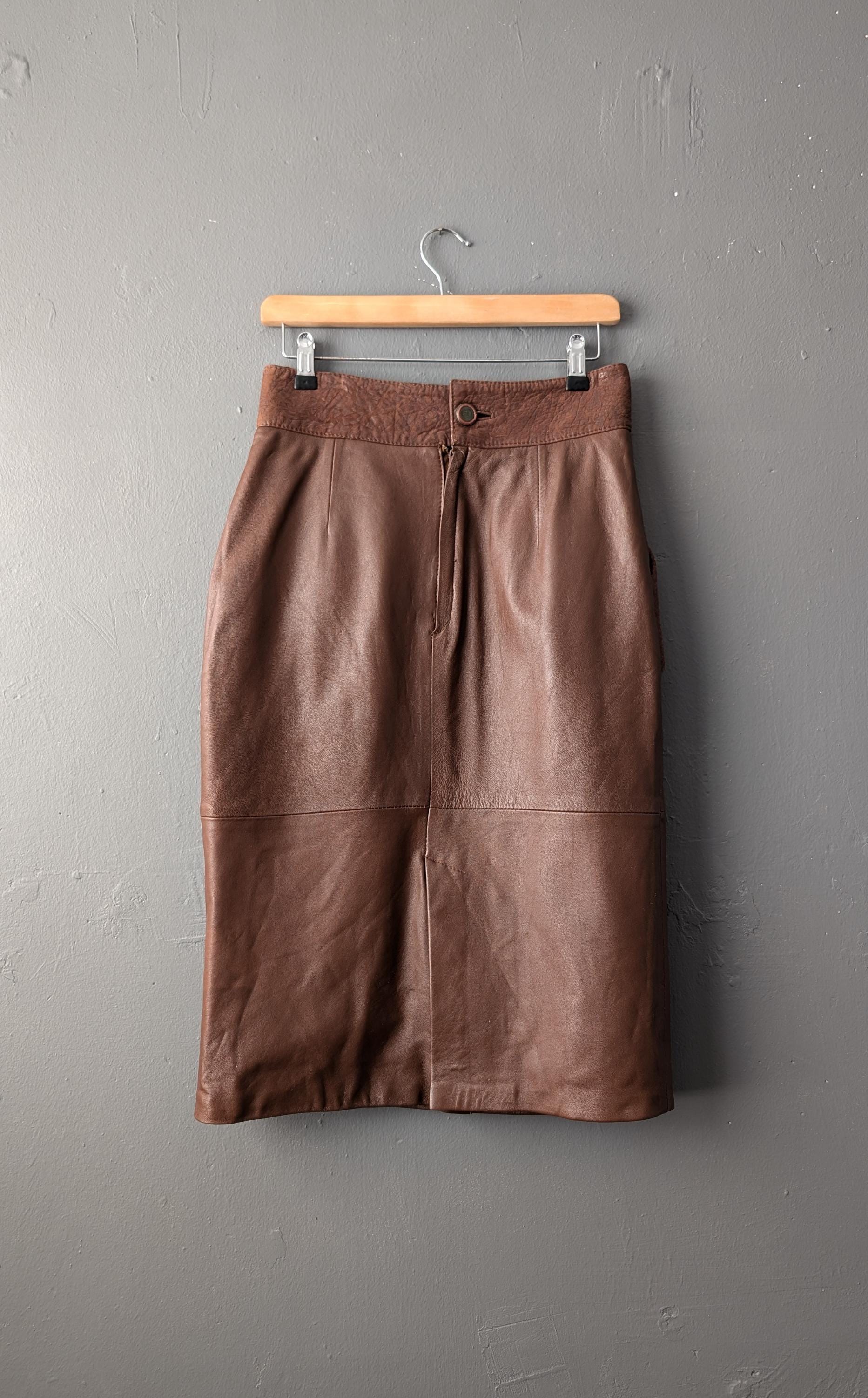 Italian Leather Skirt, 80s Pencil Skirt, Size Small