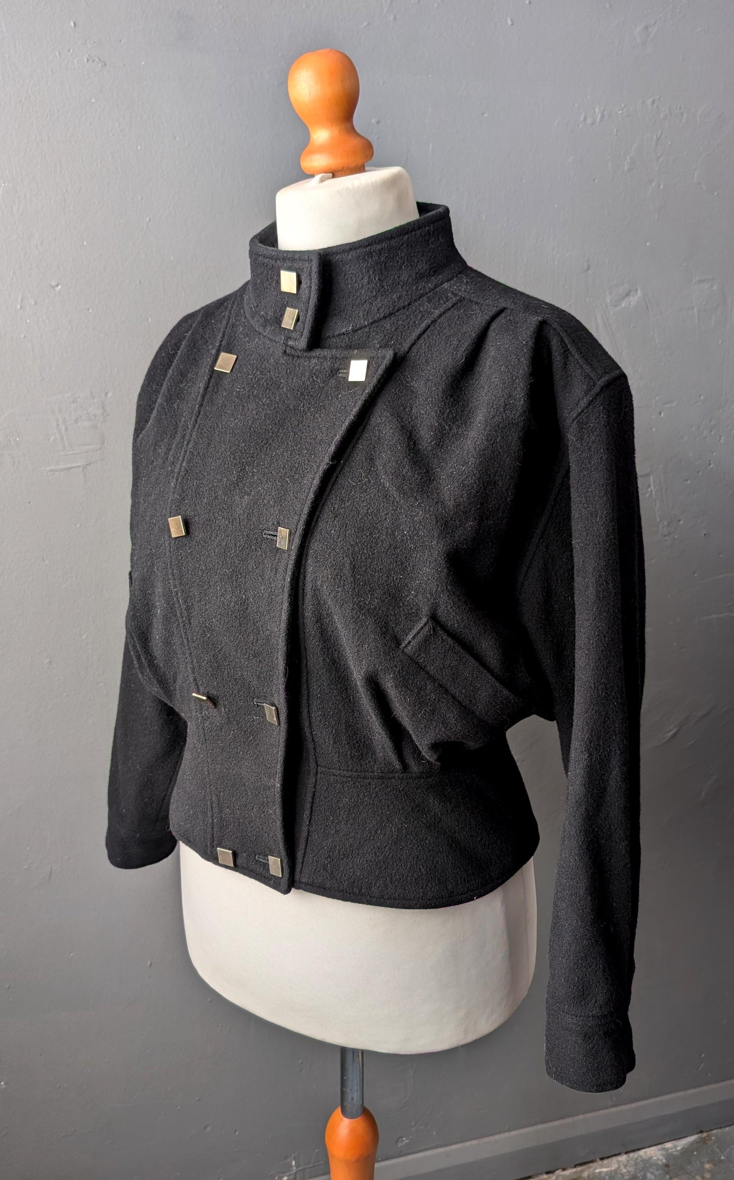 80s Cropped Wool Jacket, Double Breasted Short Coat, Size Medium