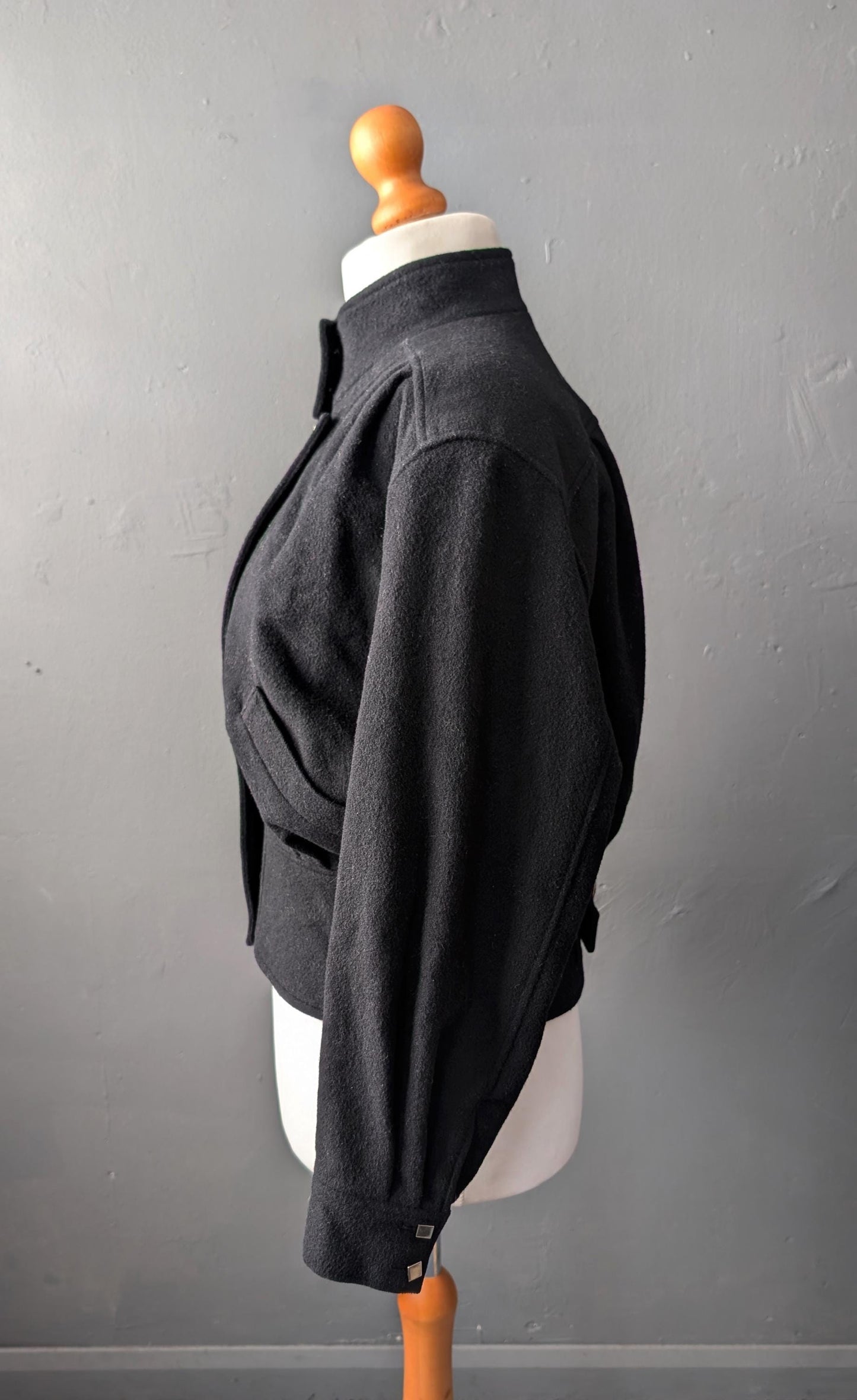 80s Cropped Wool Jacket, Double Breasted Short Coat, Size Medium