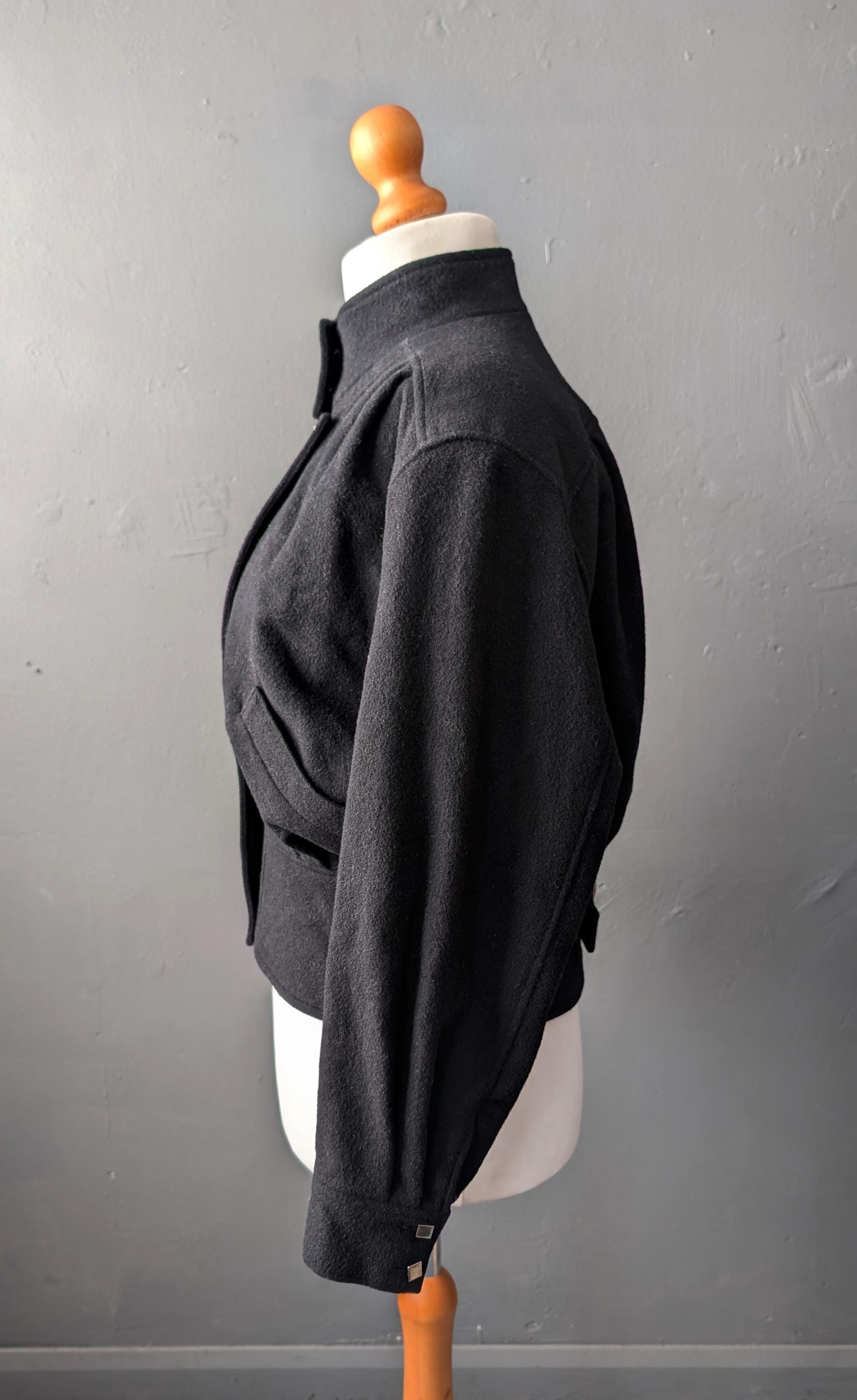 80s Cropped Wool Jacket, Double Breasted Short Coat, Size Medium