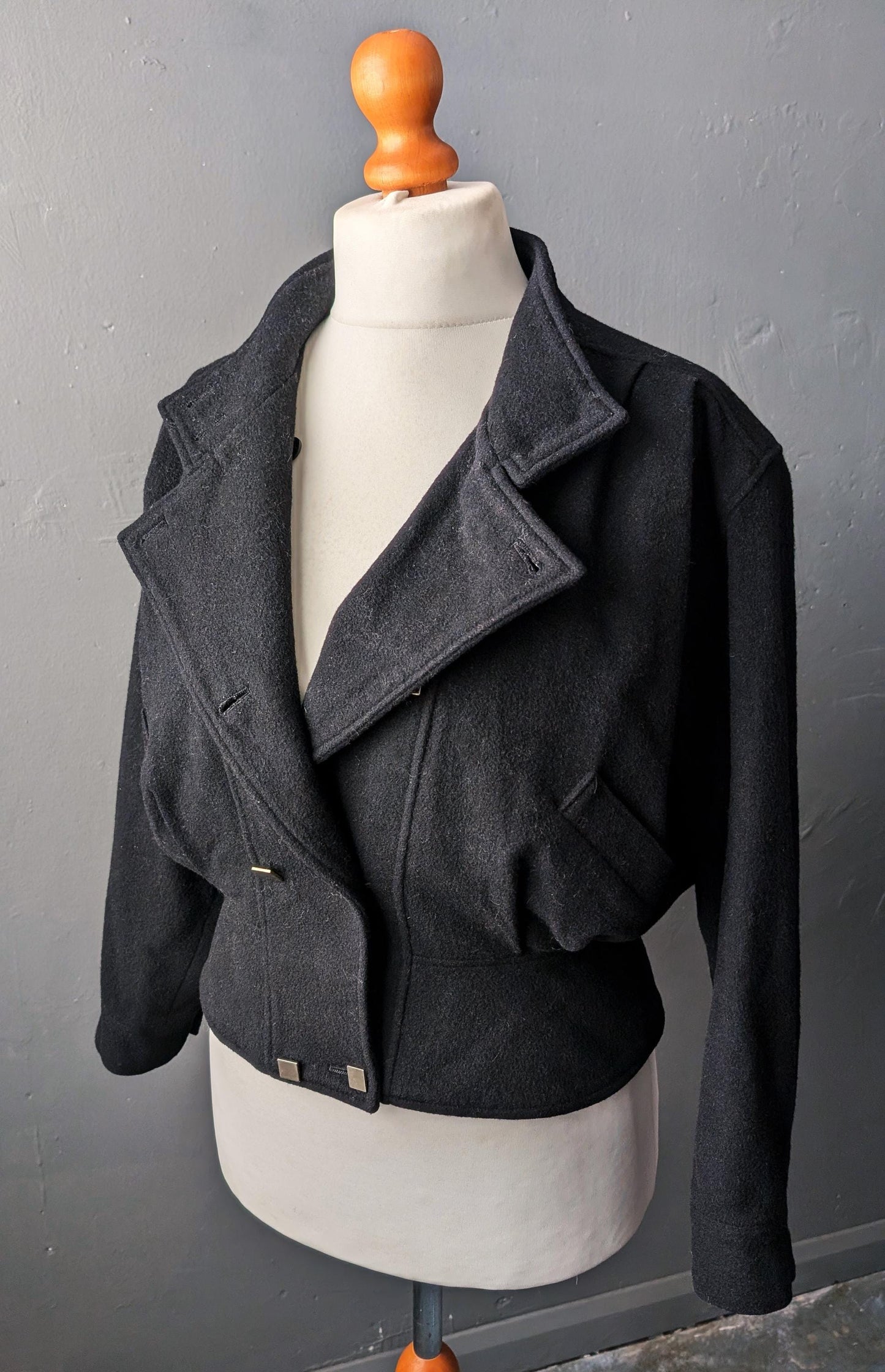 80s Cropped Wool Jacket, Double Breasted Short Coat, Size Medium
