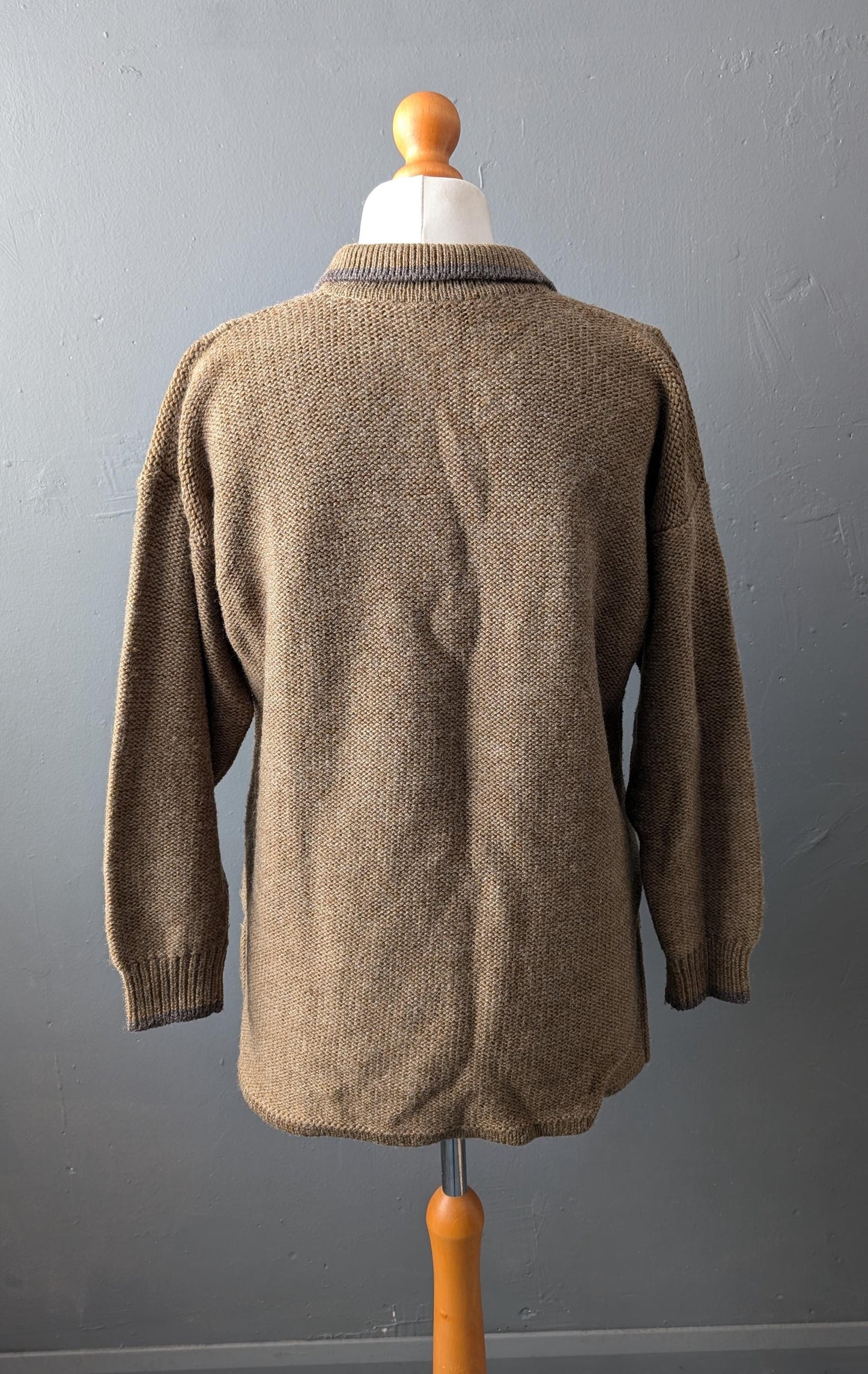 90s Khaki Floral Jumper, Cable Knit Pullover, Size Medium Large