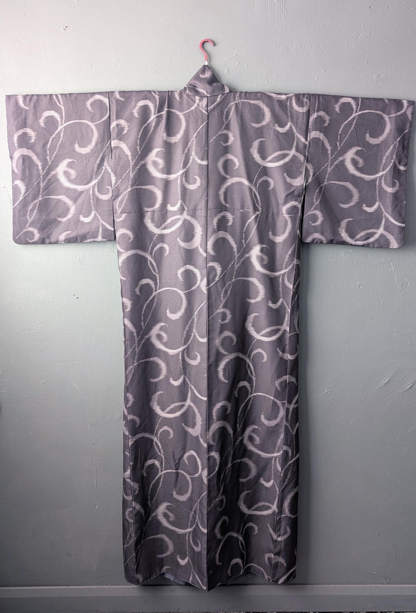 Vintage Komon Kimono, Faux Kasuri Swirl Print, Japanese Korin Robe, Size Large