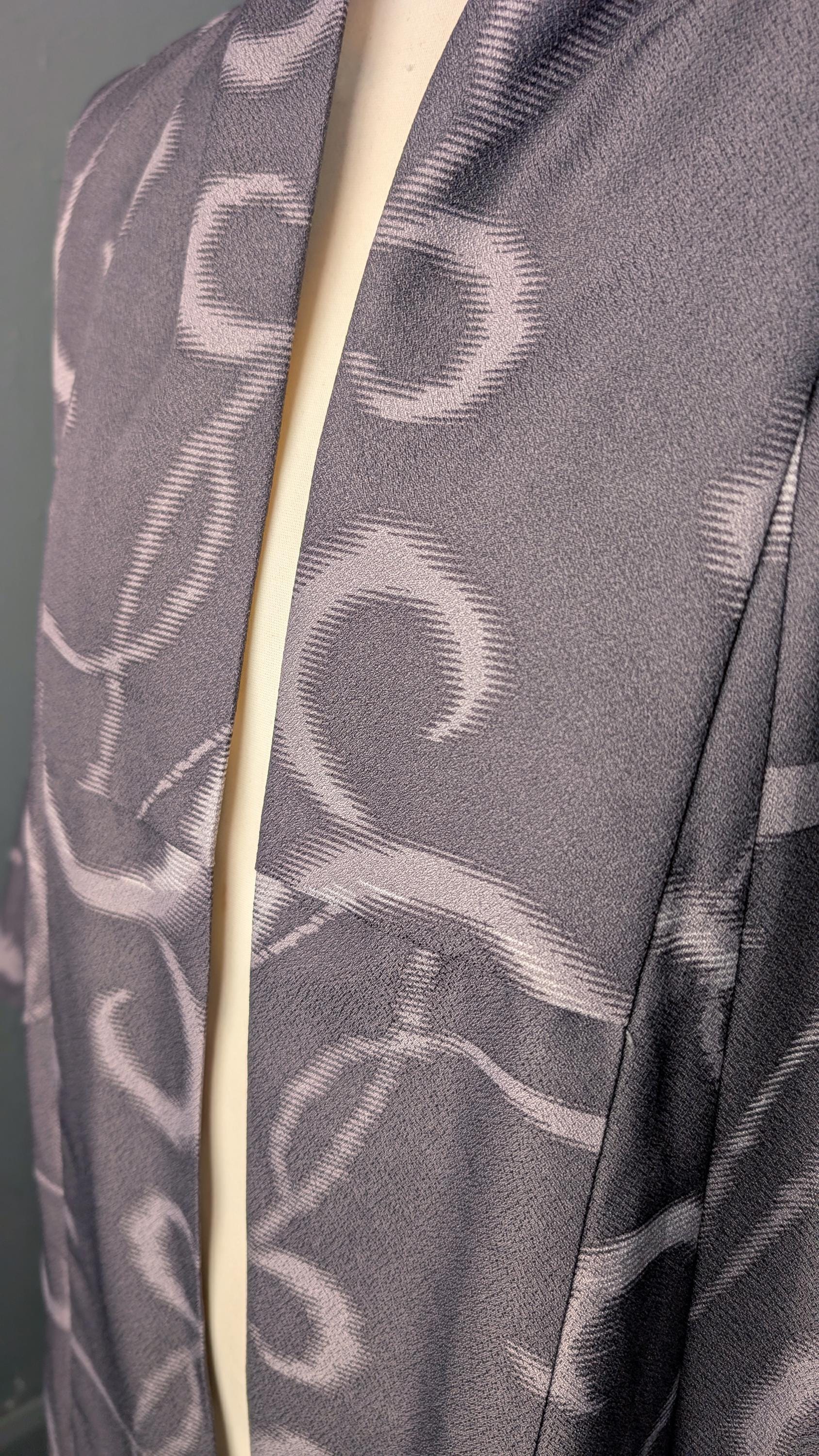 Vintage Komon Kimono, Faux Kasuri Swirl Print, Japanese Korin Robe, Size Large